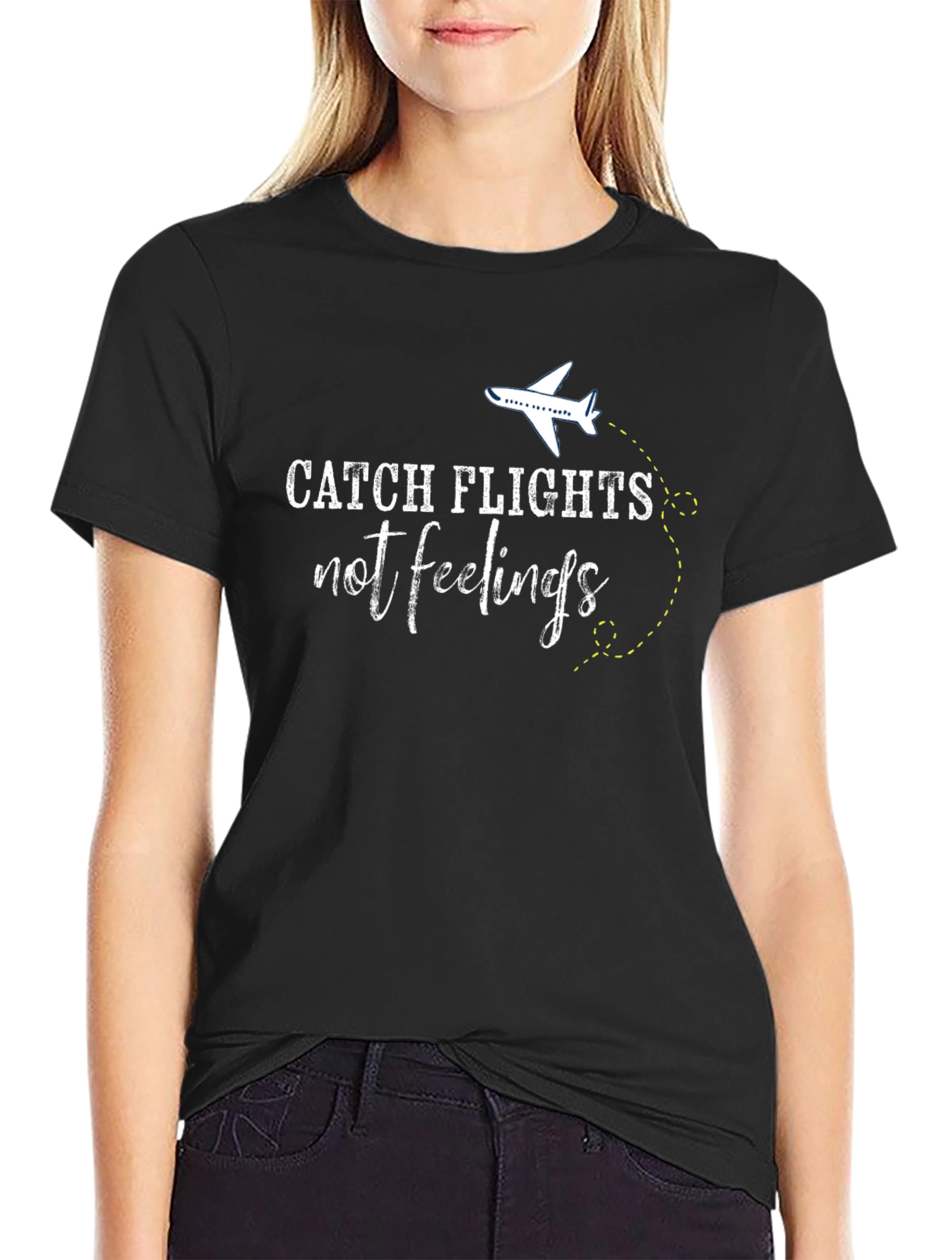 Catch Flights Not Feelings Black T-Shirt