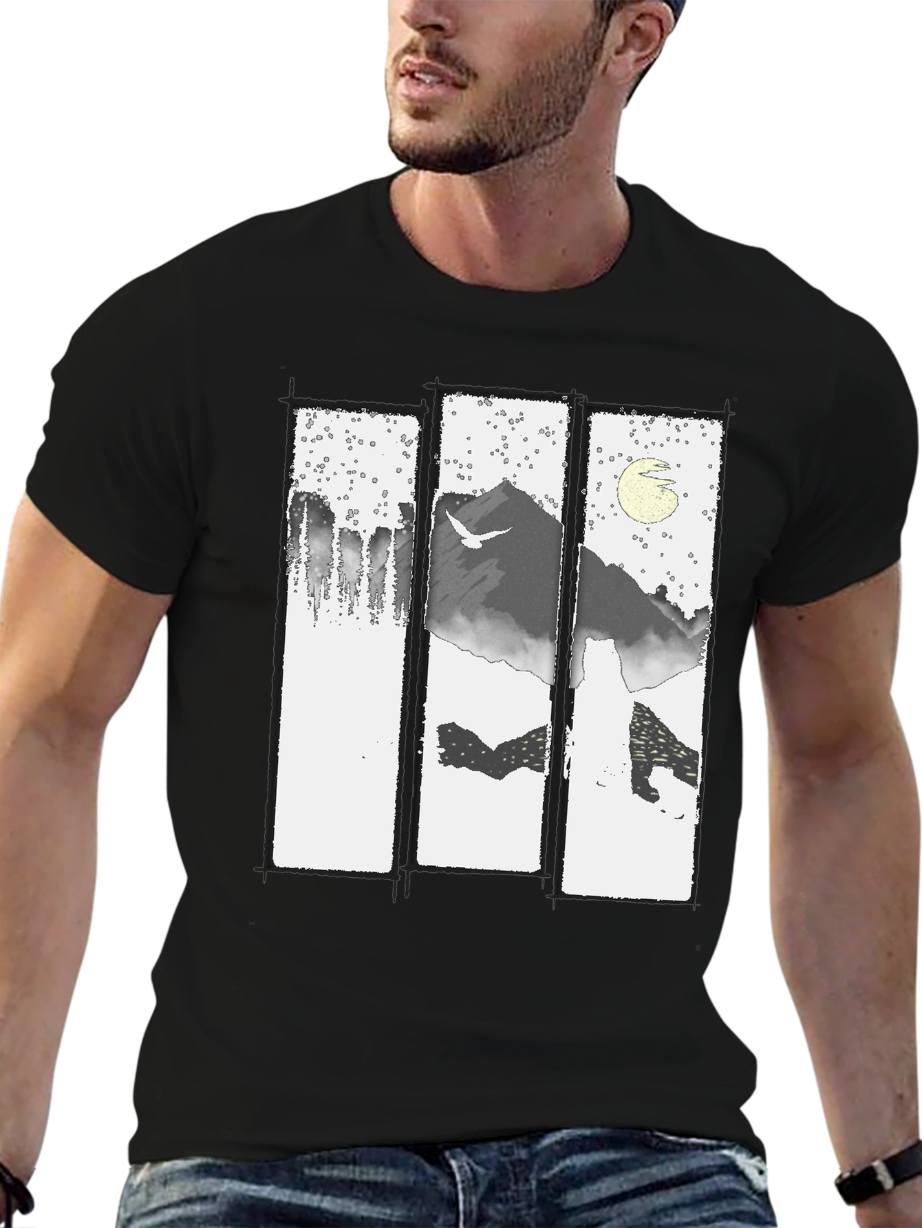 Mountain Scene Graphic T-Shirt - Black