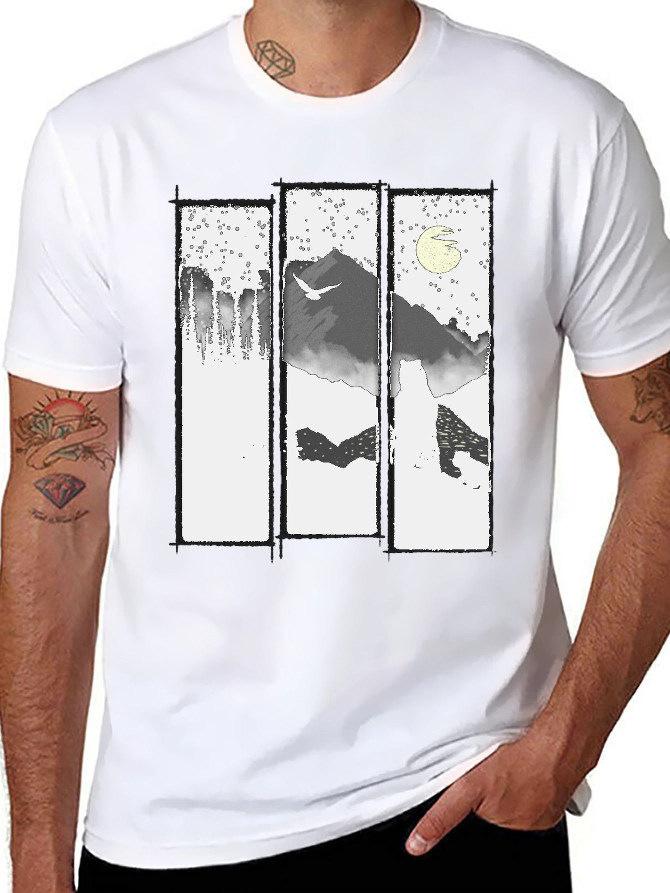 Mountain Scene Graphic T-Shirt - Black