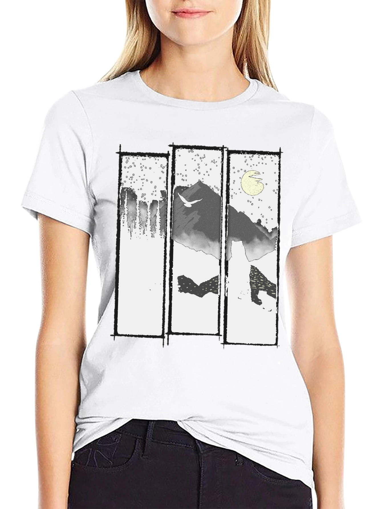 Mountain Scene Graphic T-Shirt - Black