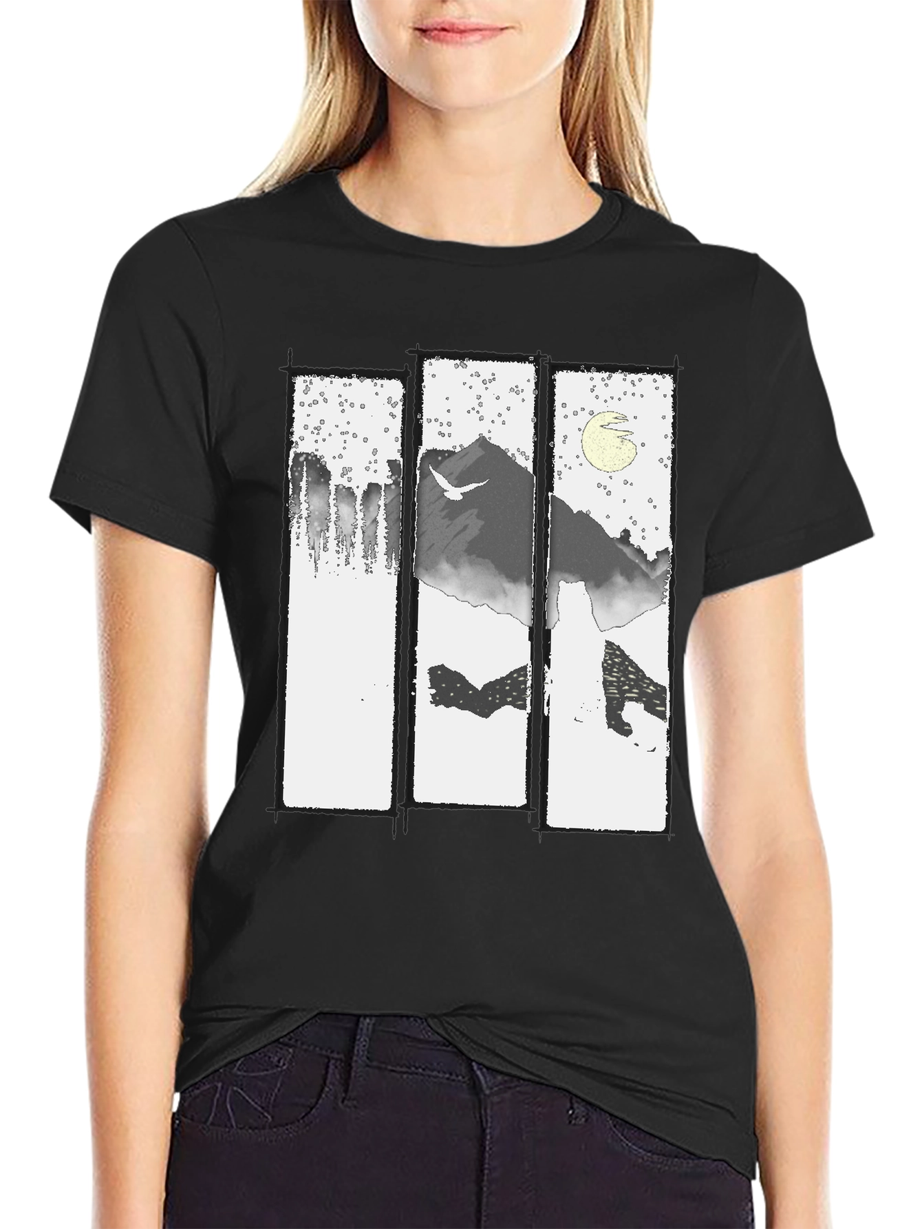 Mountain Scene Graphic T-Shirt - Black