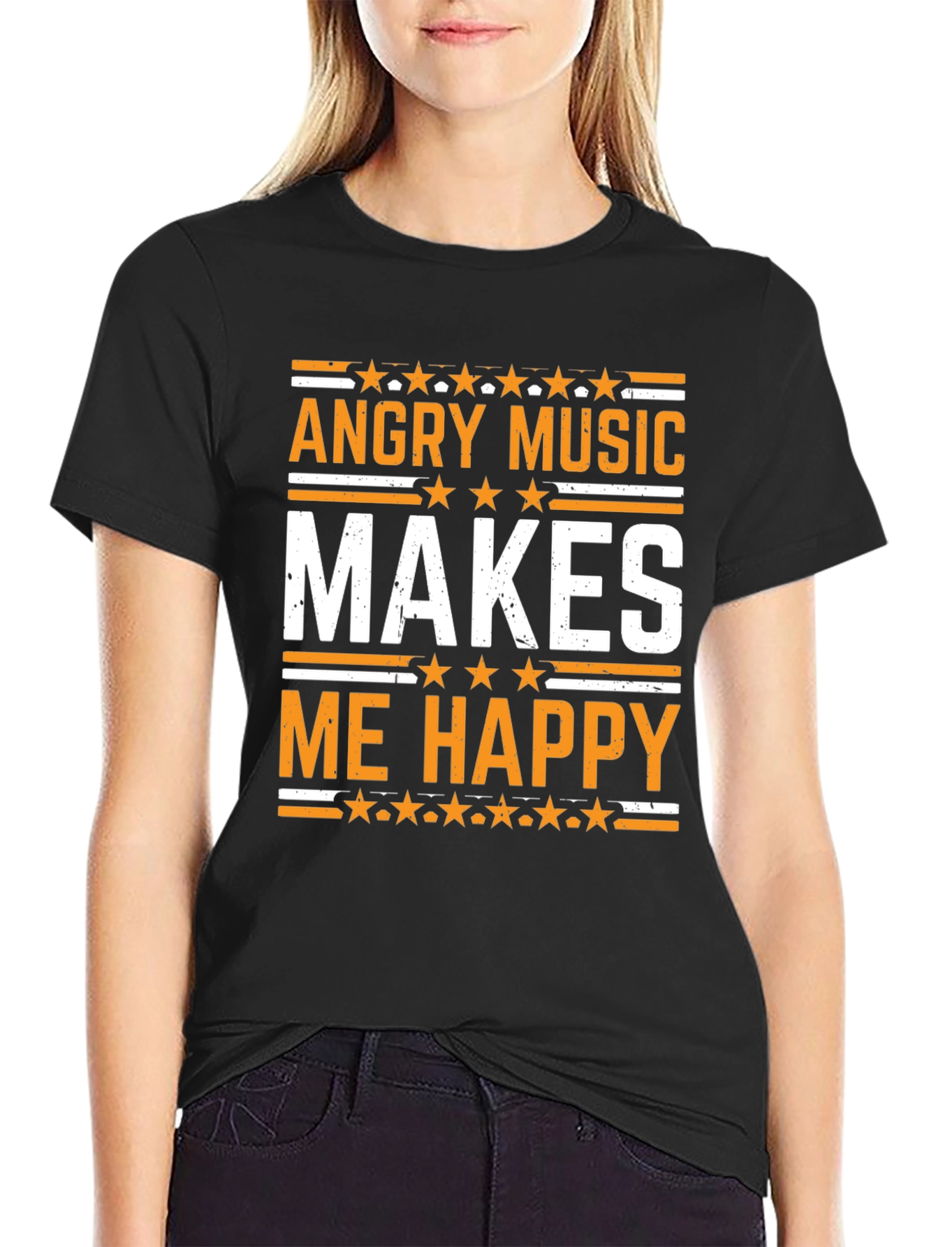 Angry Music Makes Me Happy Black T-Shirt