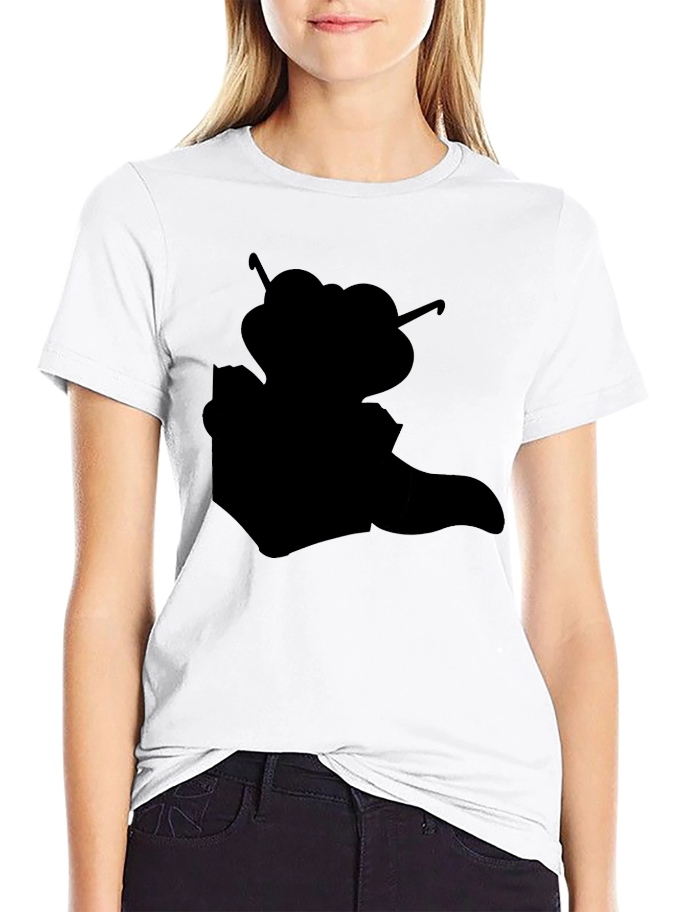 Black Graphic Tee - Retro Cartoon Silhouette
