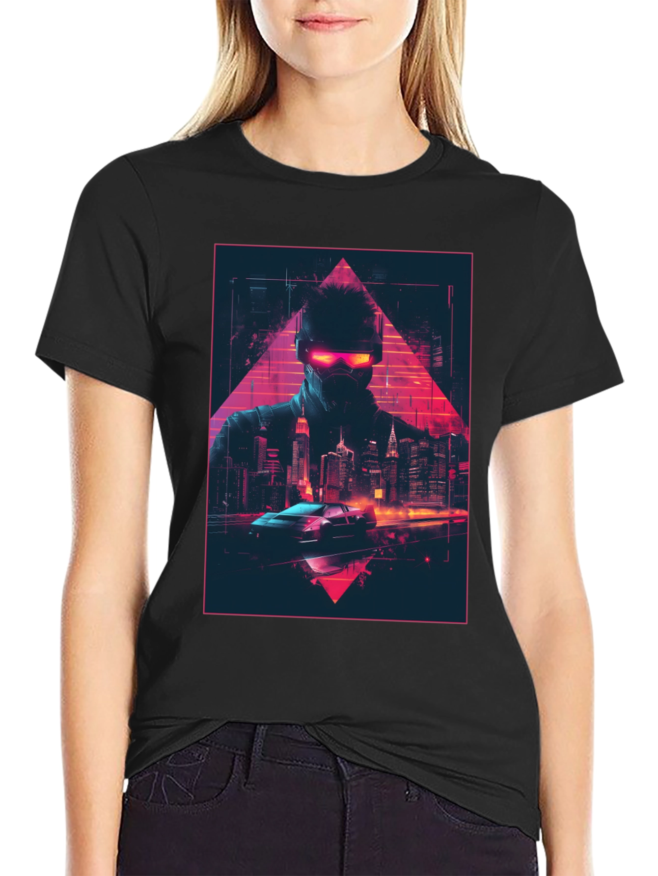 Cyberpunk Cityscape Graphic Tee - Black