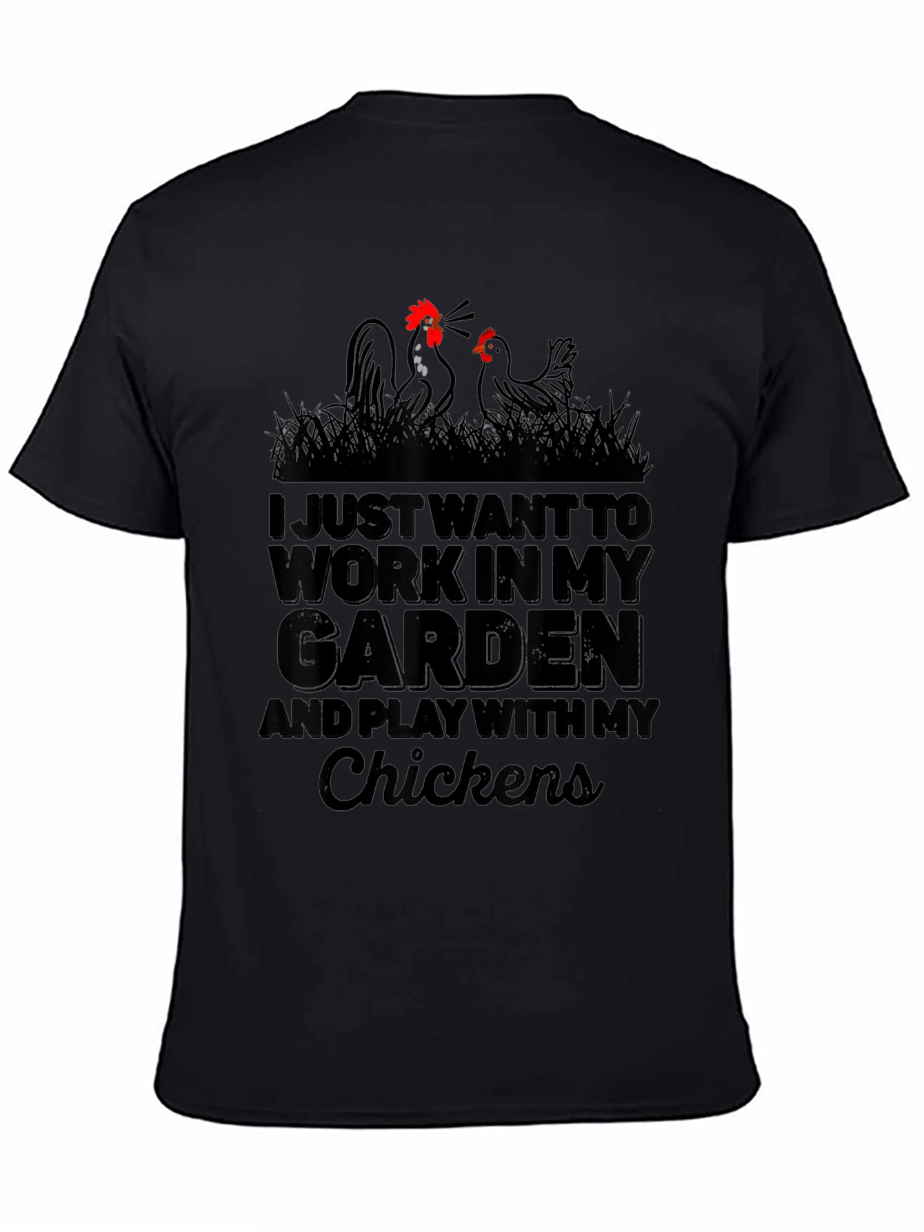 Garden & Chickens Graphic Tee - Black Cotton T-Shirt