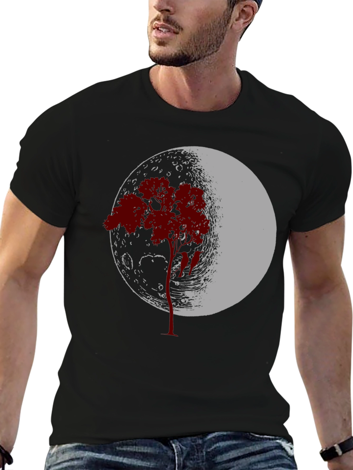 Moon Tree Graphic Tee - Black Cotton Blend