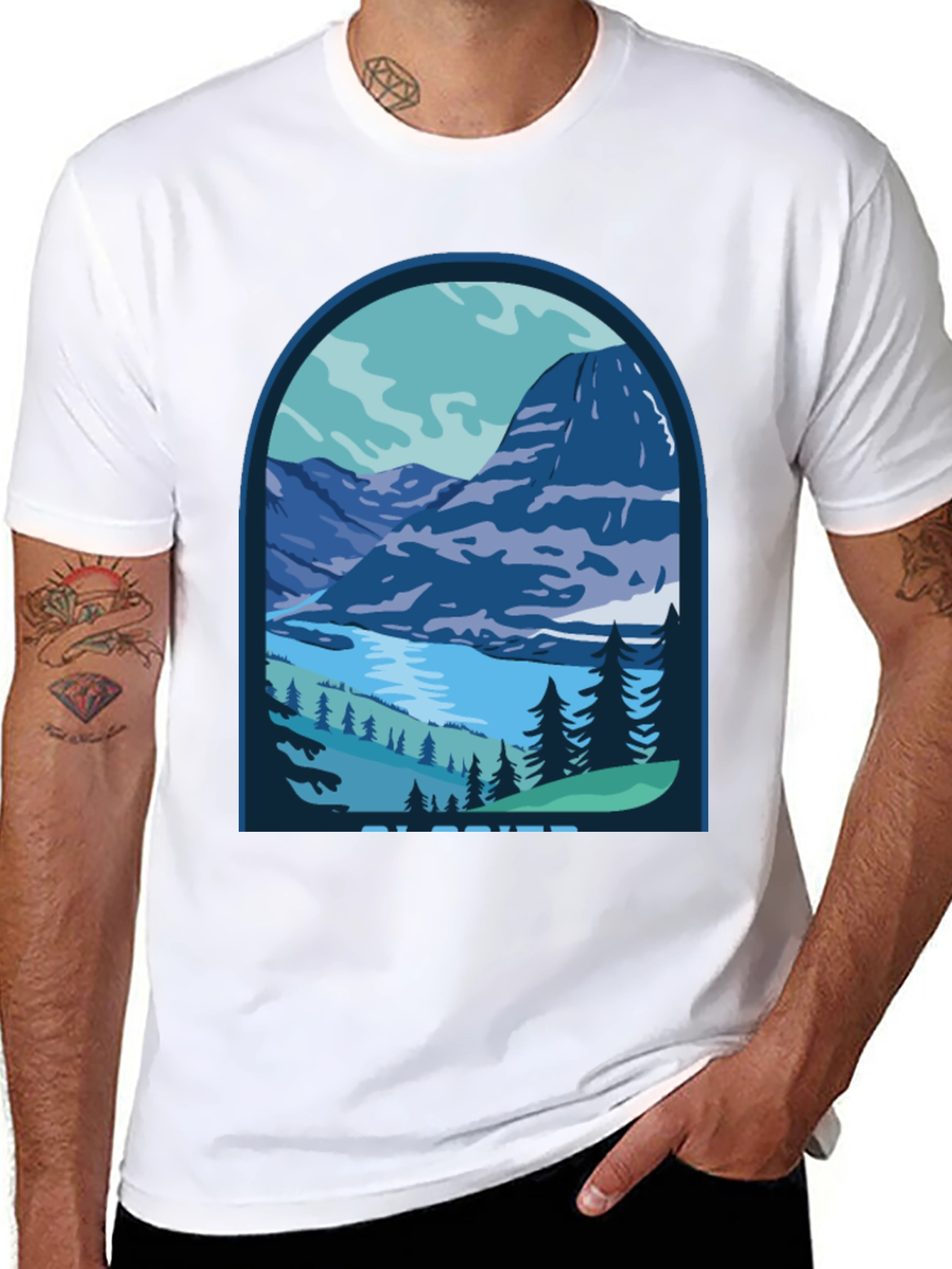 Mountain Scene Graphic Tee - Glacier Design