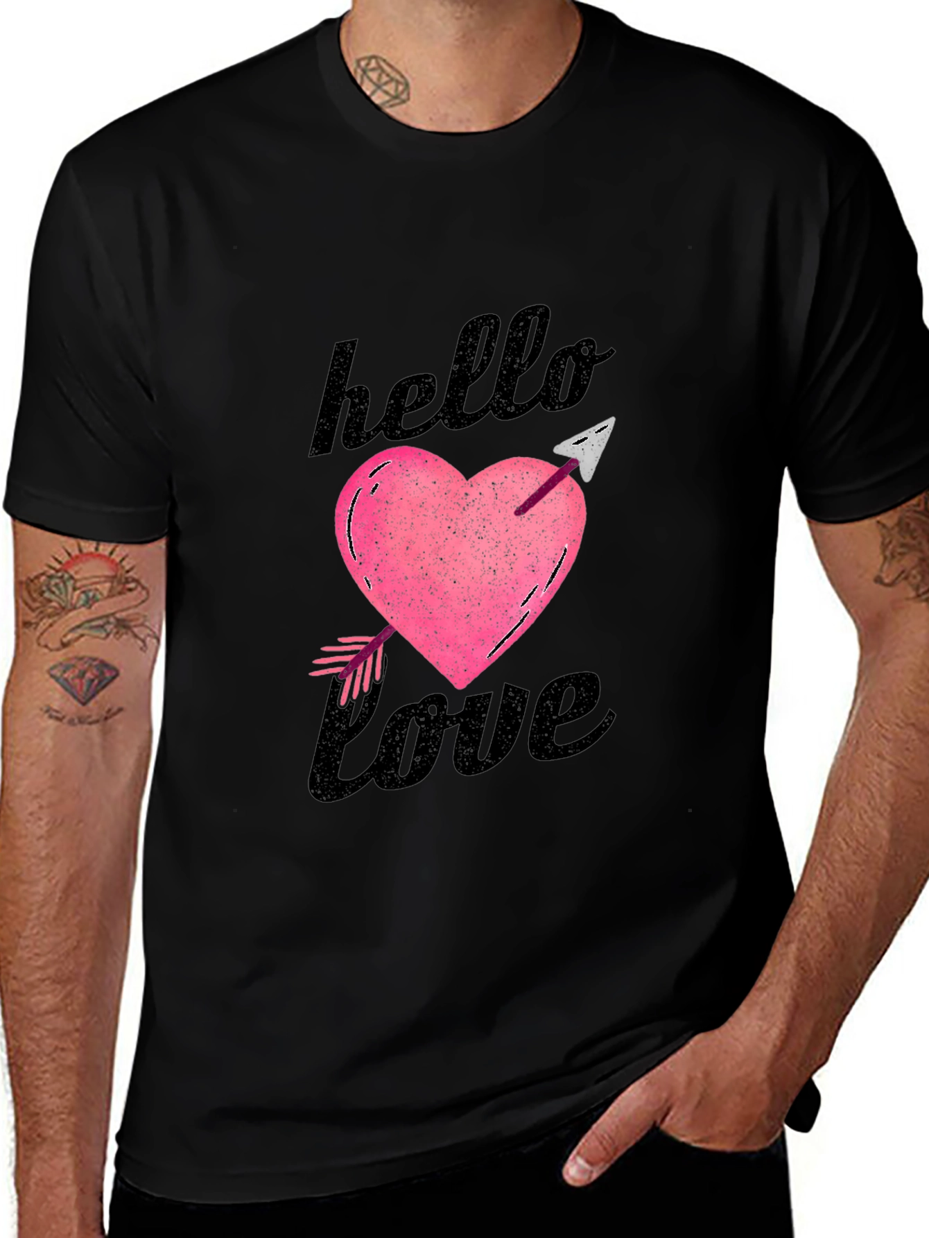 Hello Love Graphic Tee - Black Unisex T-Shirt