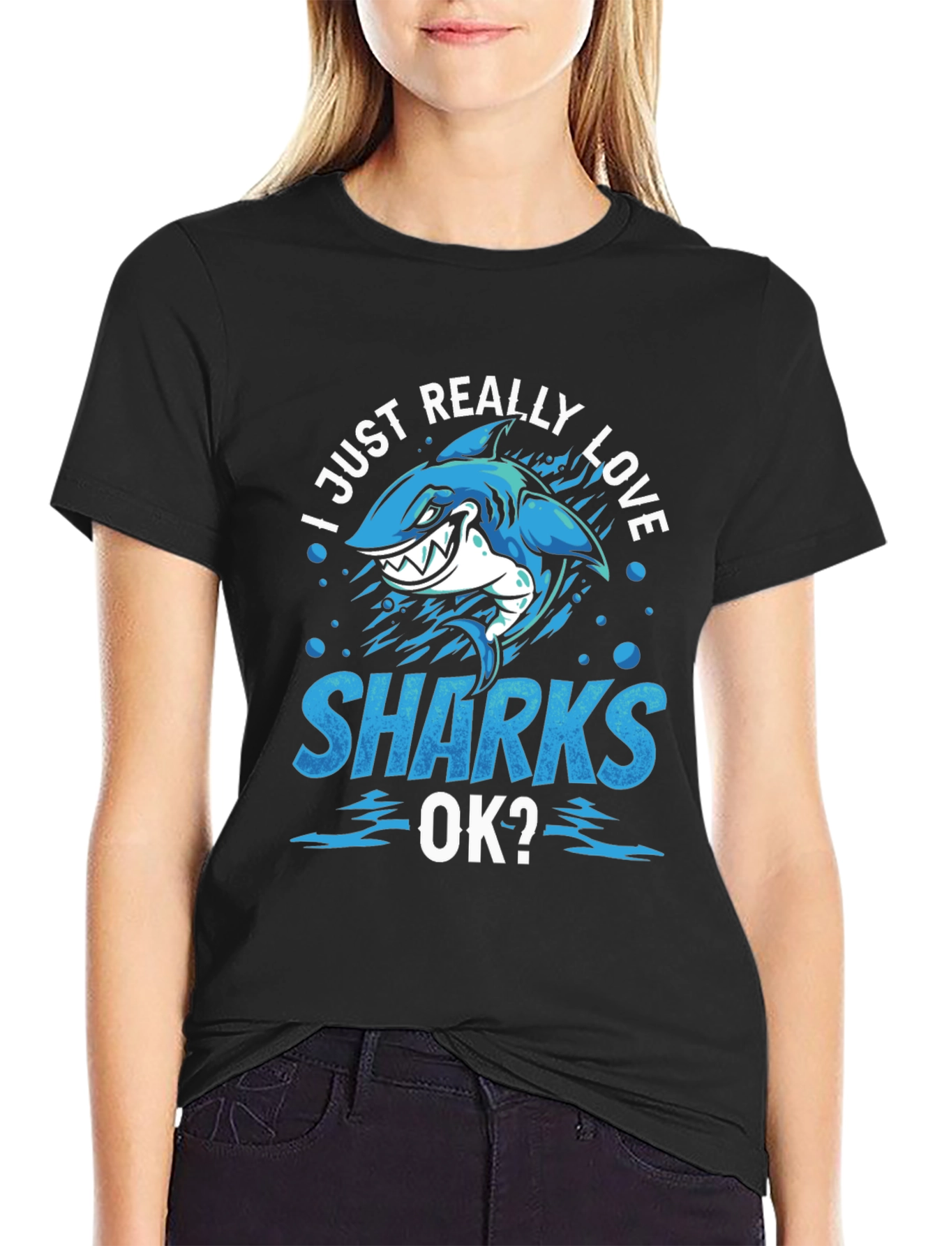 I Just Really Love Sharks T-Shirt Blue Design