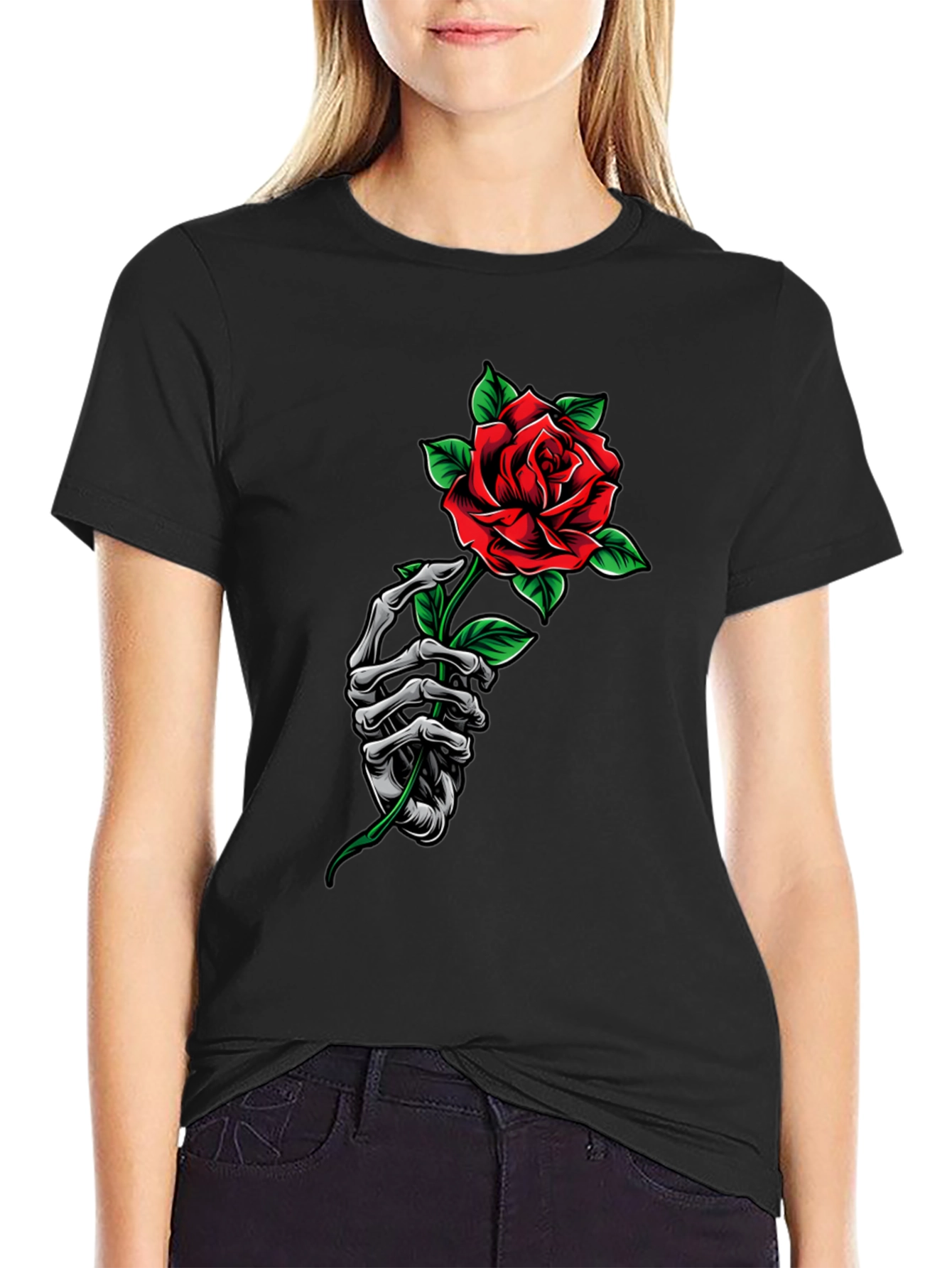 Skeleton Hand Rose Graphic T-Shirt