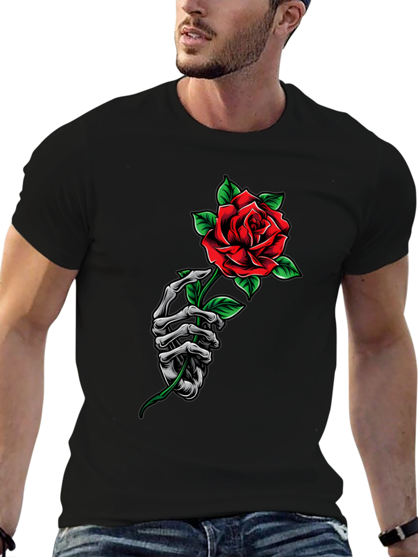 Skeleton Hand Rose Graphic T-Shirt