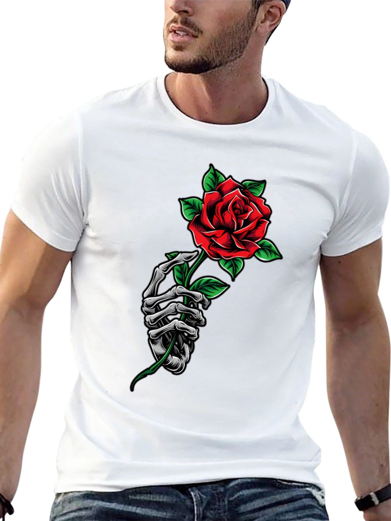 Skeleton Hand Rose Graphic T-Shirt