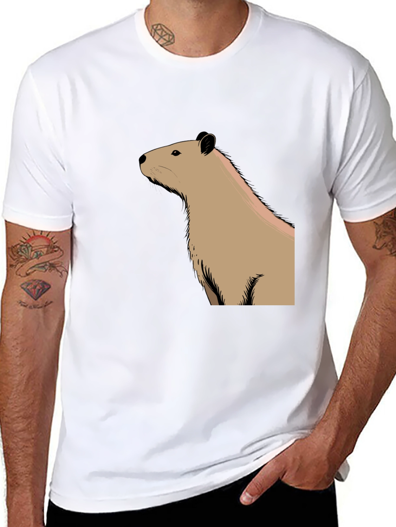 Capybara Graphic Tee - Black Cotton T-Shirt