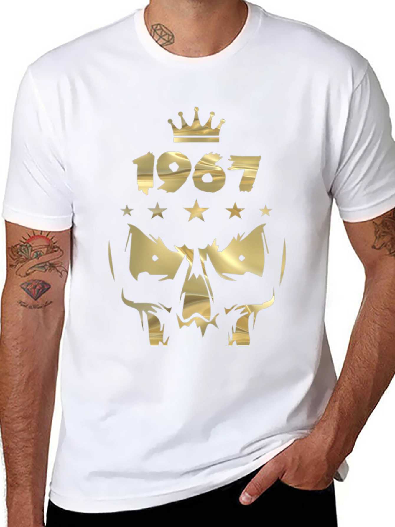 Gold 1967 Crown Skull Graphic Black T-Shirt