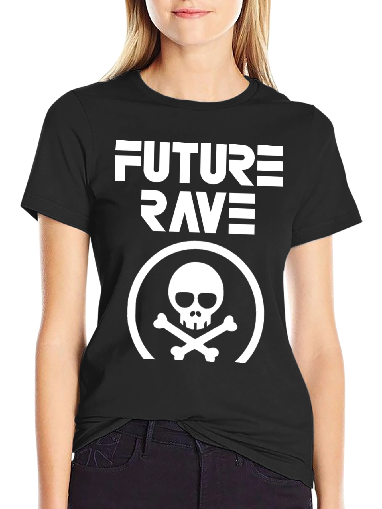 Future Rave Skull Graphic T-Shirt - Black