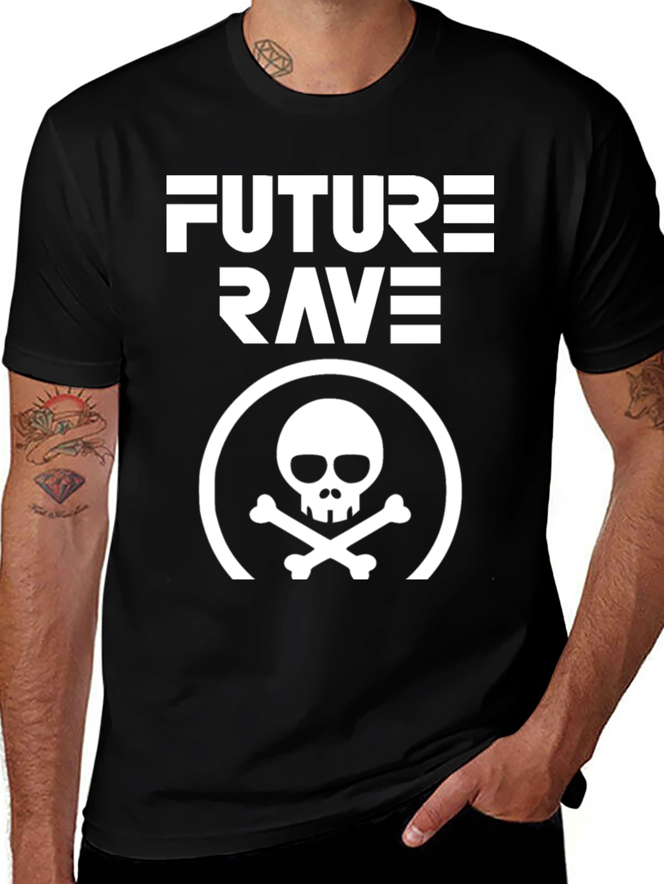 Future Rave Skull Graphic T-Shirt - Black