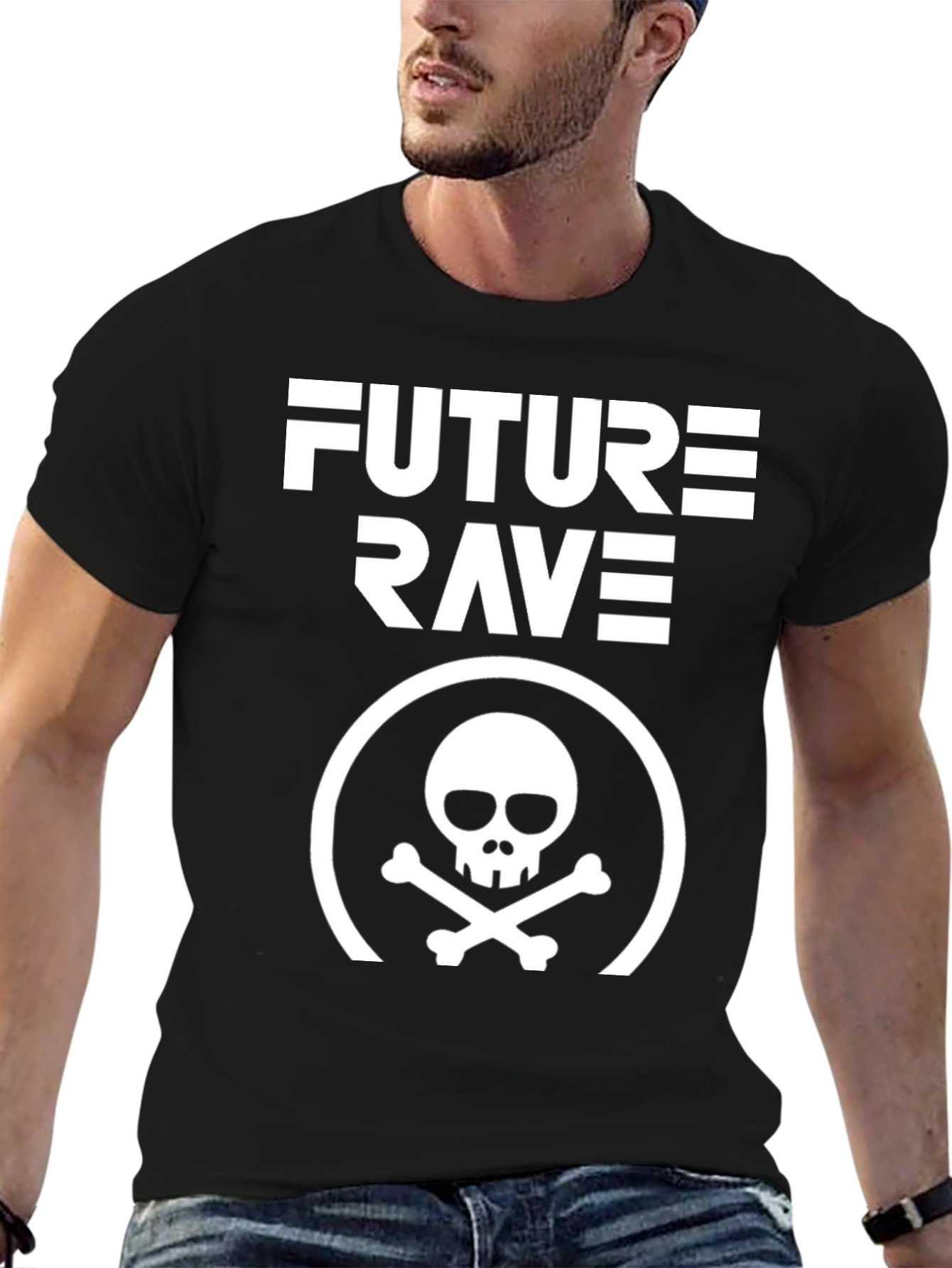 Future Rave Skull Graphic T-Shirt - Black