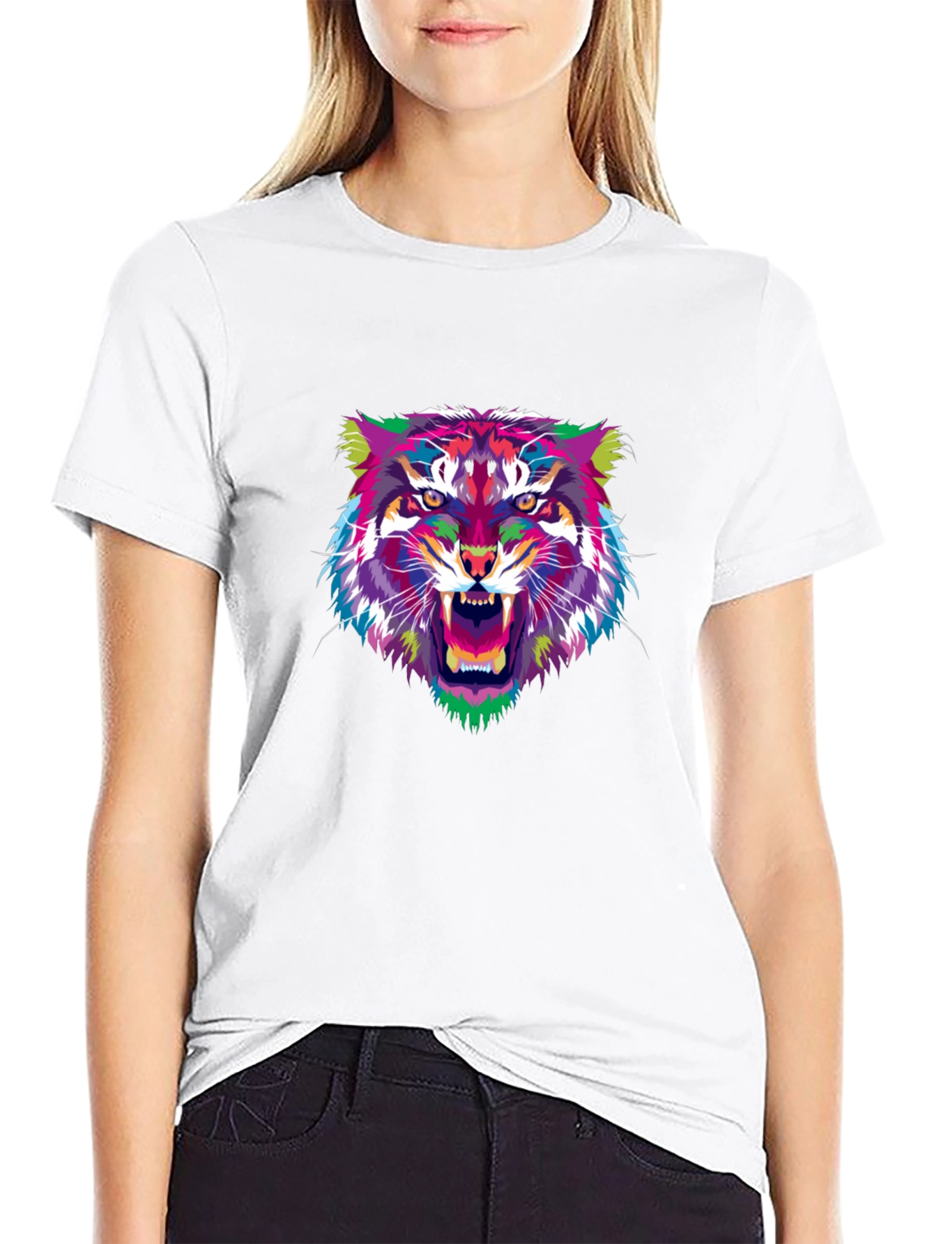 Abstract Tiger Graphic Black T-Shirt