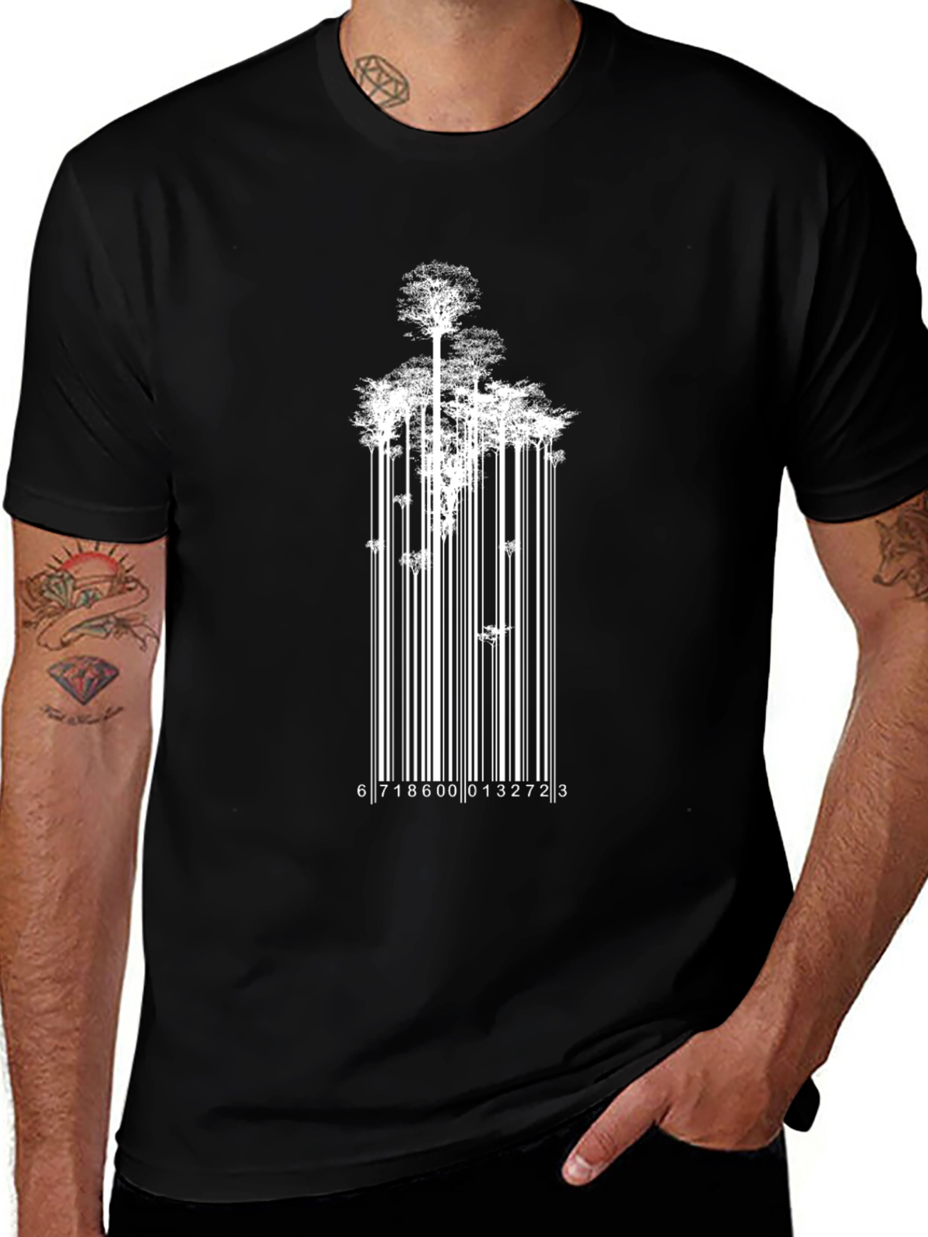 Barcode Tree Graphic T-Shirt - Black