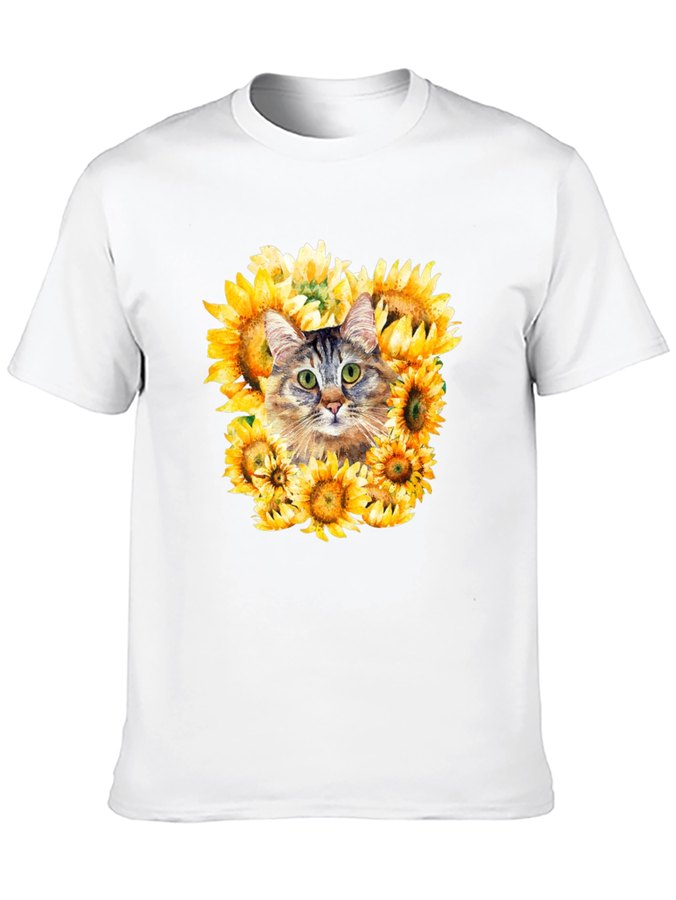 Cat Sunflower Graphic Tee - Mens Black T-Shirt