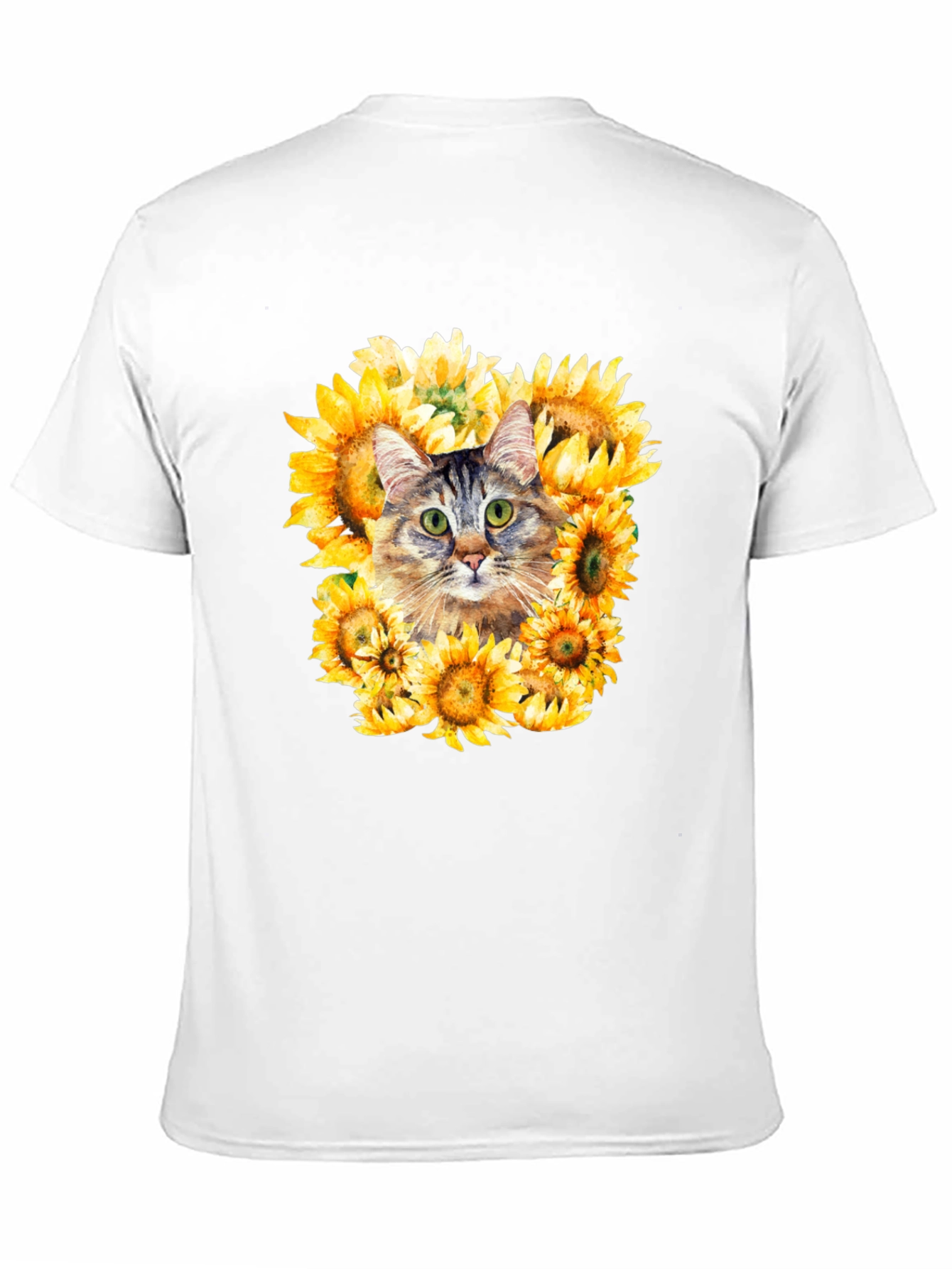 Cat Sunflower Graphic Tee - Mens Black T-Shirt