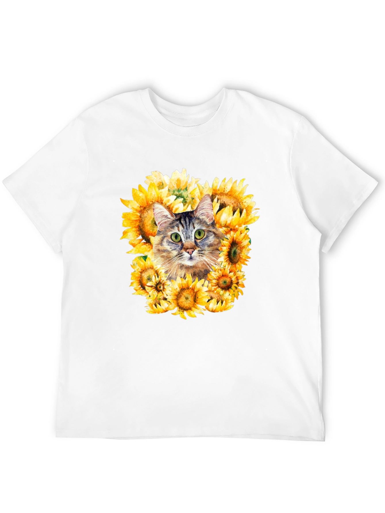 Cat Sunflower Graphic Tee - Mens Black T-Shirt