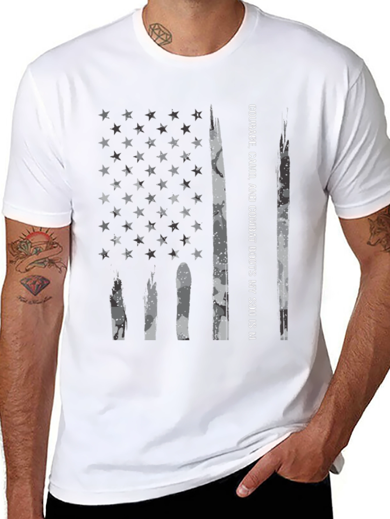 Courage Camo Combat Boots Son American Flag T-Shirt