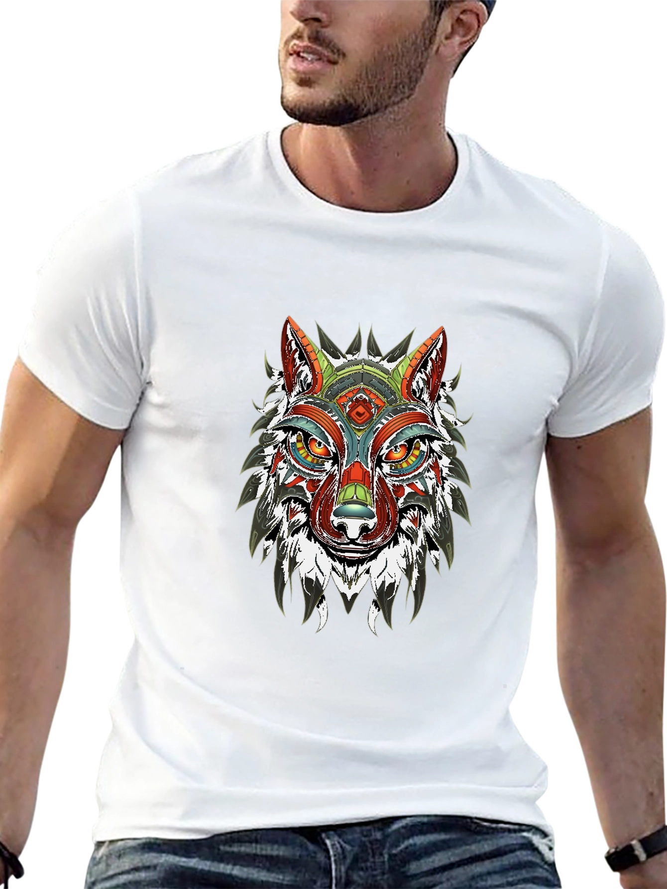 Aztec Wolf Graphic Black T-Shirt