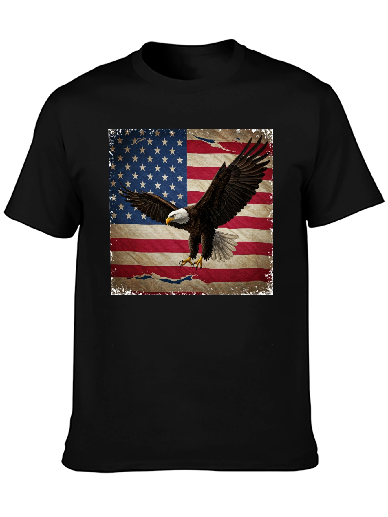American Flag Eagle Graphic Print Black T-Shirt