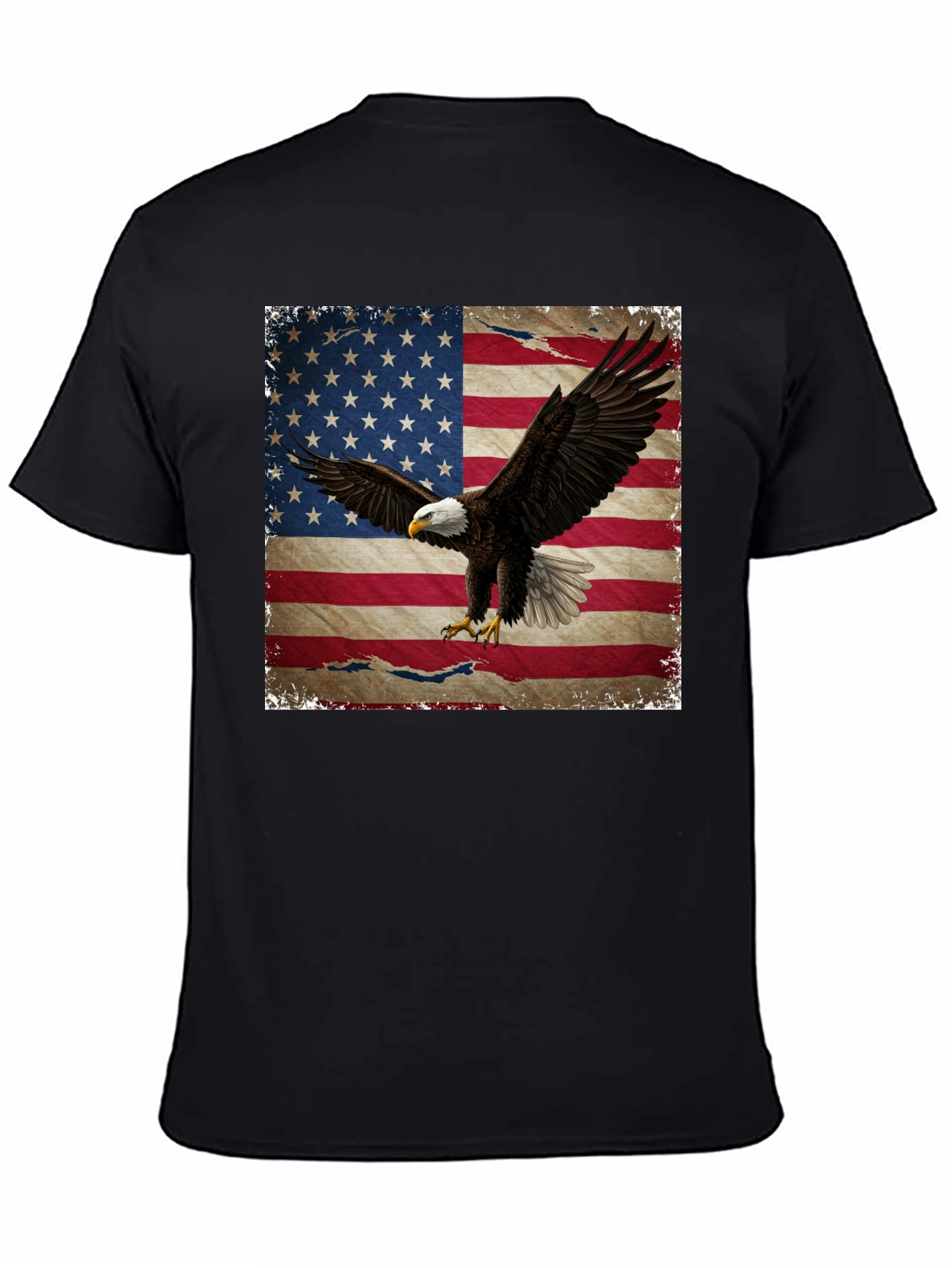 American Flag Eagle Graphic Print Black T-Shirt
