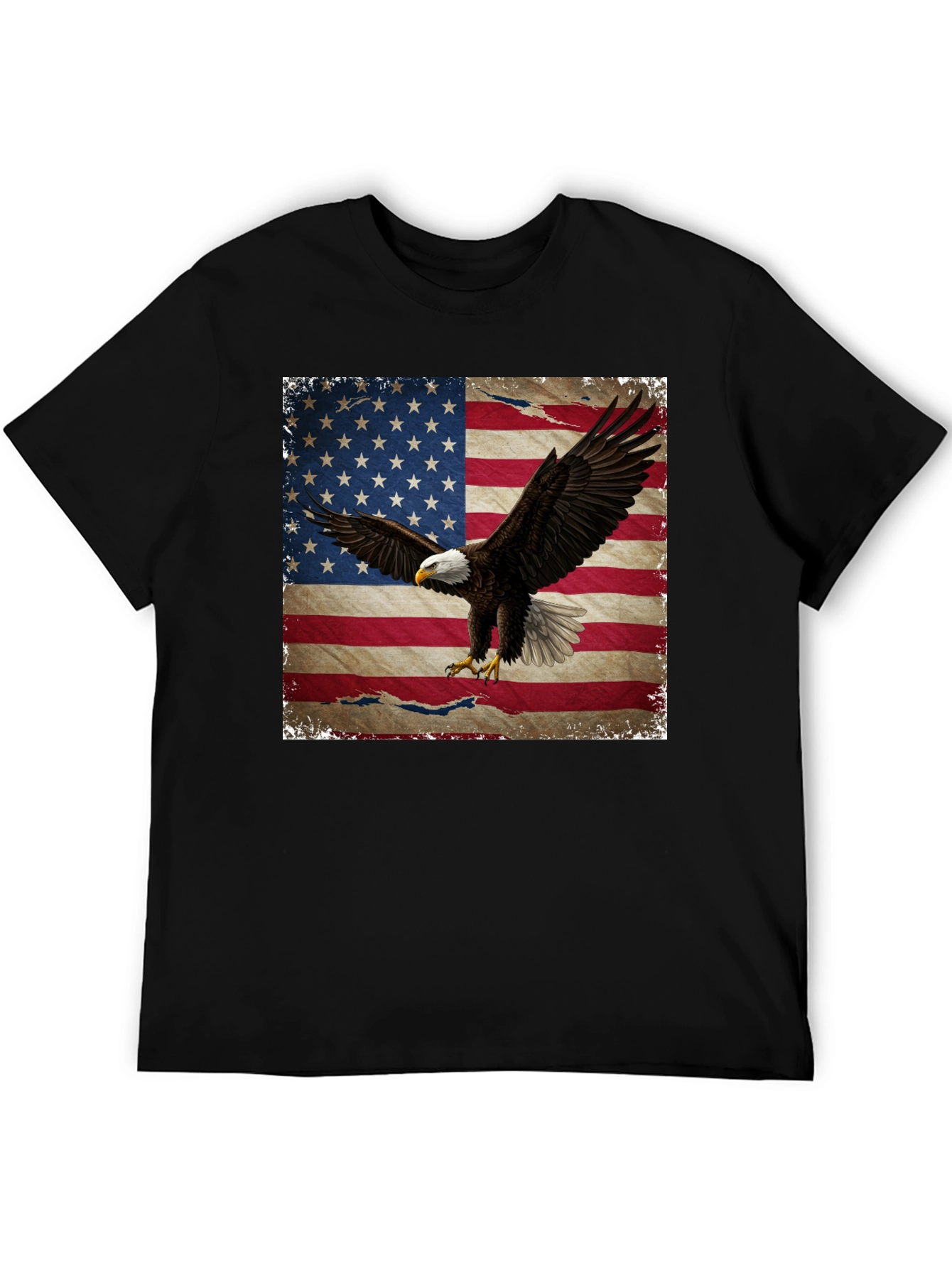 American Flag Eagle Graphic Print Black T-Shirt