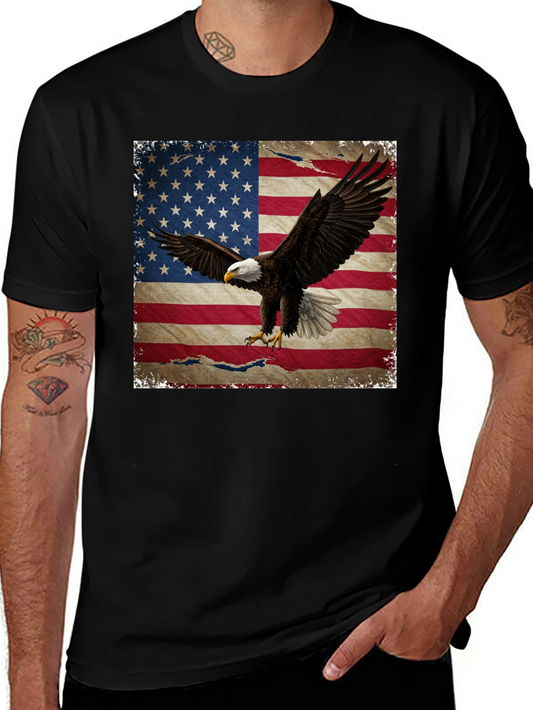 American Flag Eagle Graphic Print Black T-Shirt