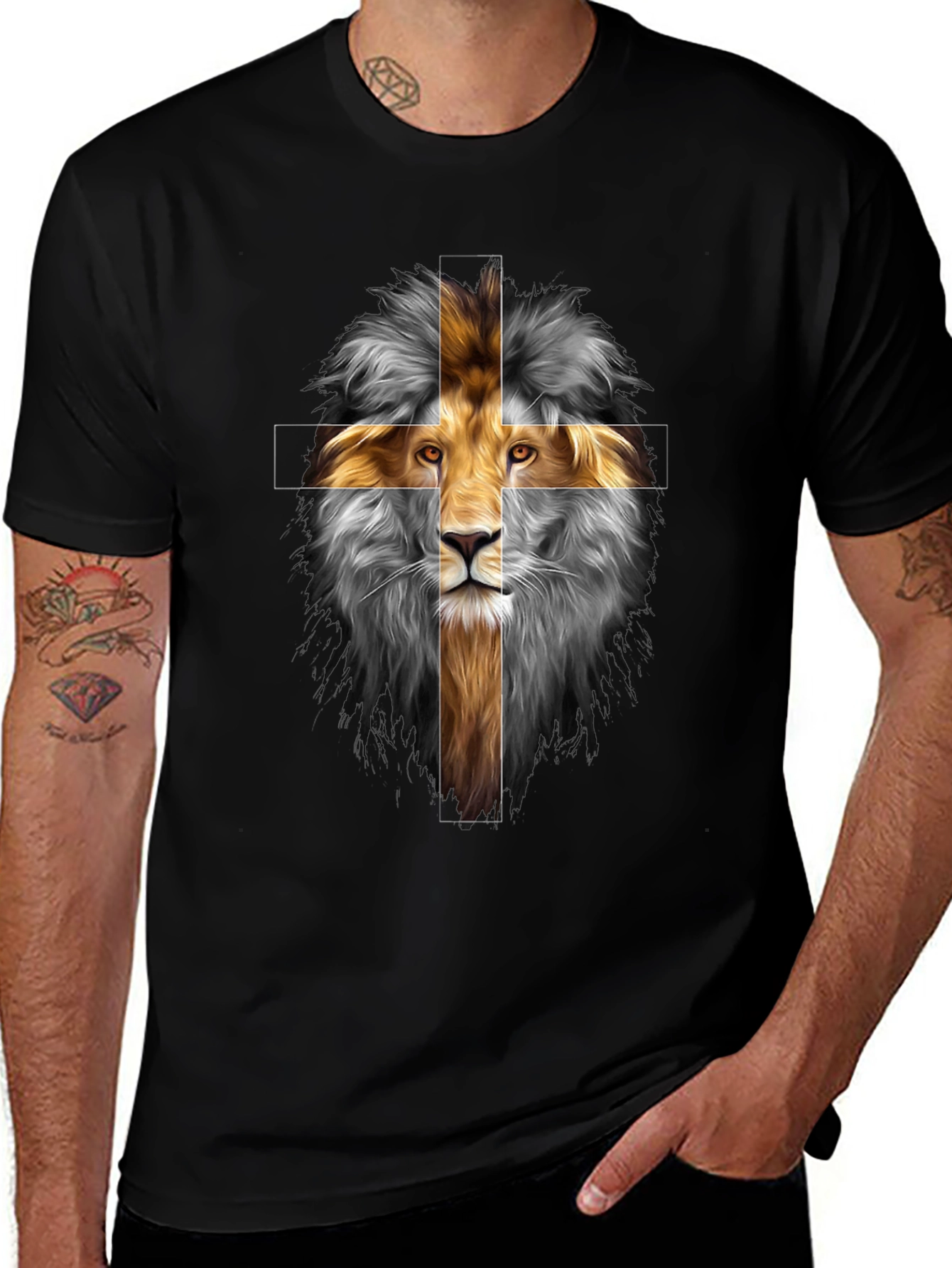 Lion Cross Graphic Tee - Christian T-Shirt