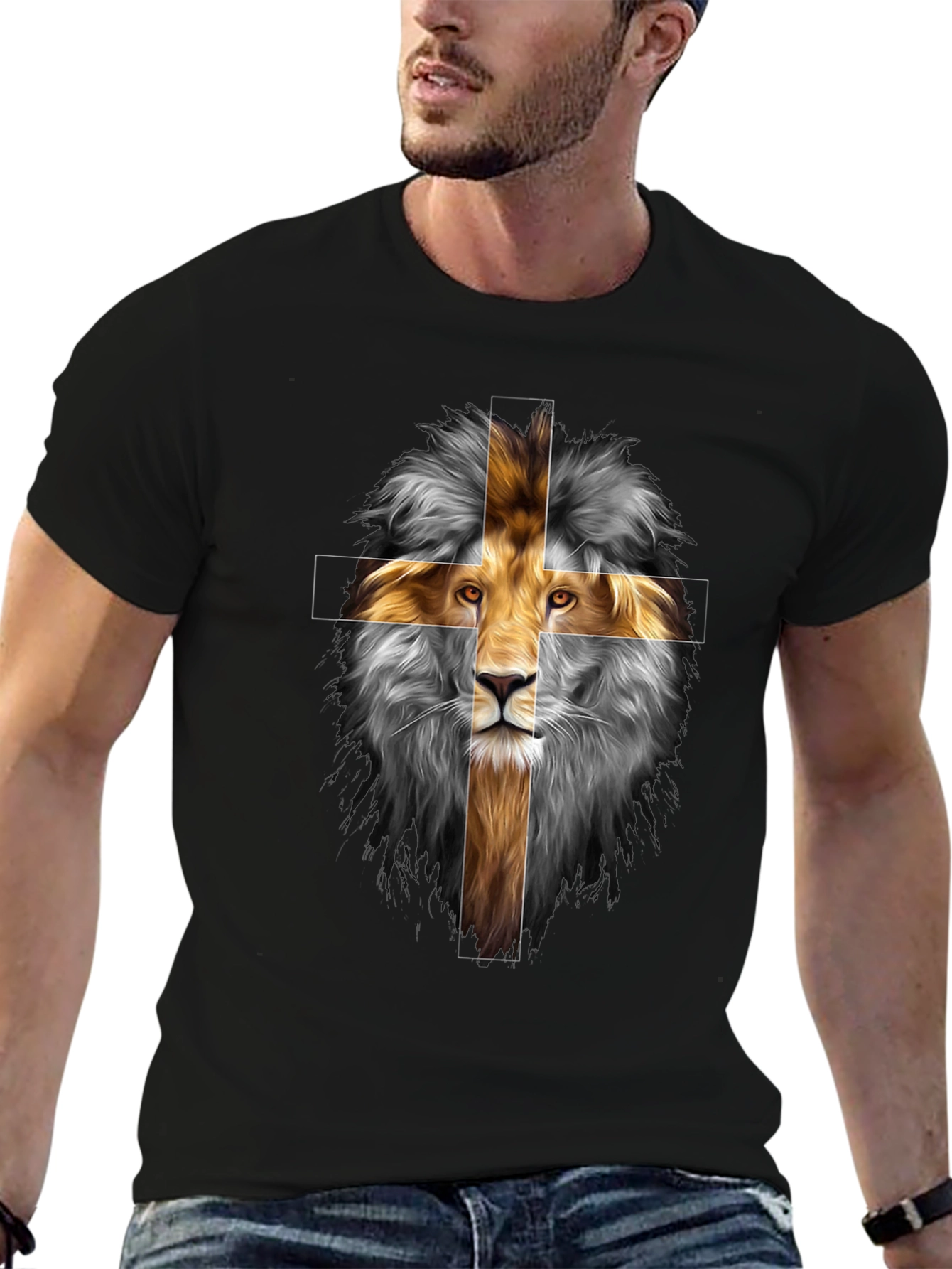 Lion Cross Graphic Tee - Christian T-Shirt