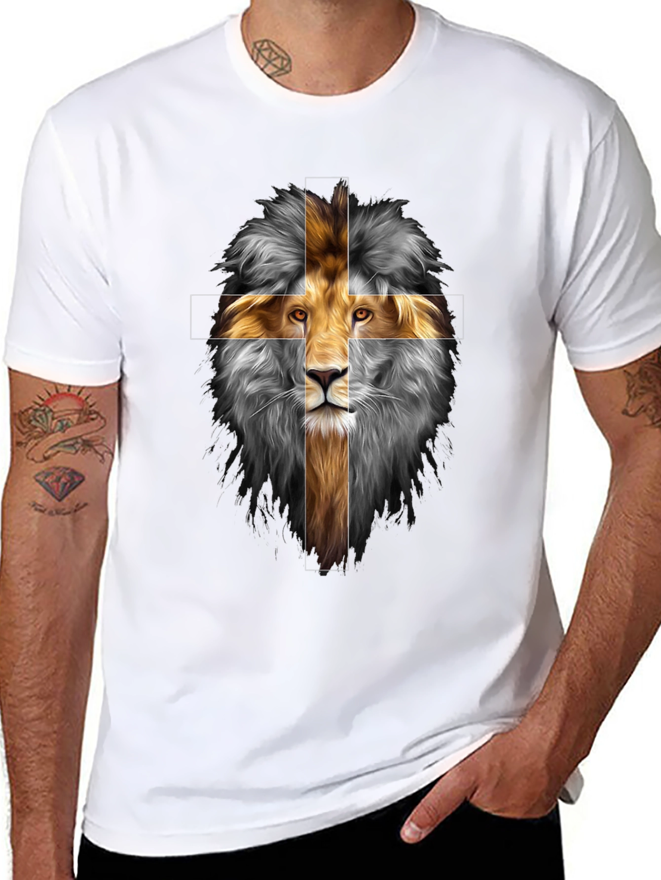 Lion Cross Graphic Tee - Christian T-Shirt