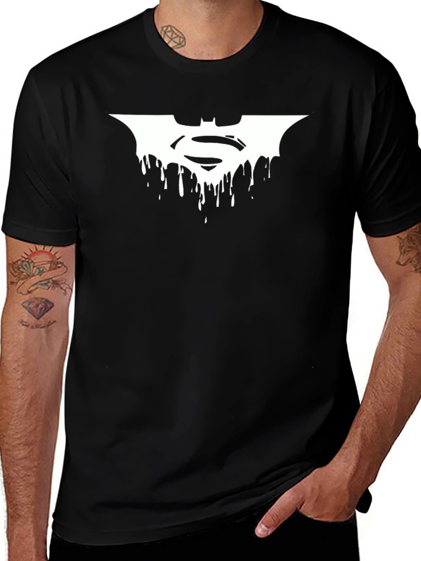 Batman Superman Dripping Logo Black T-Shirt