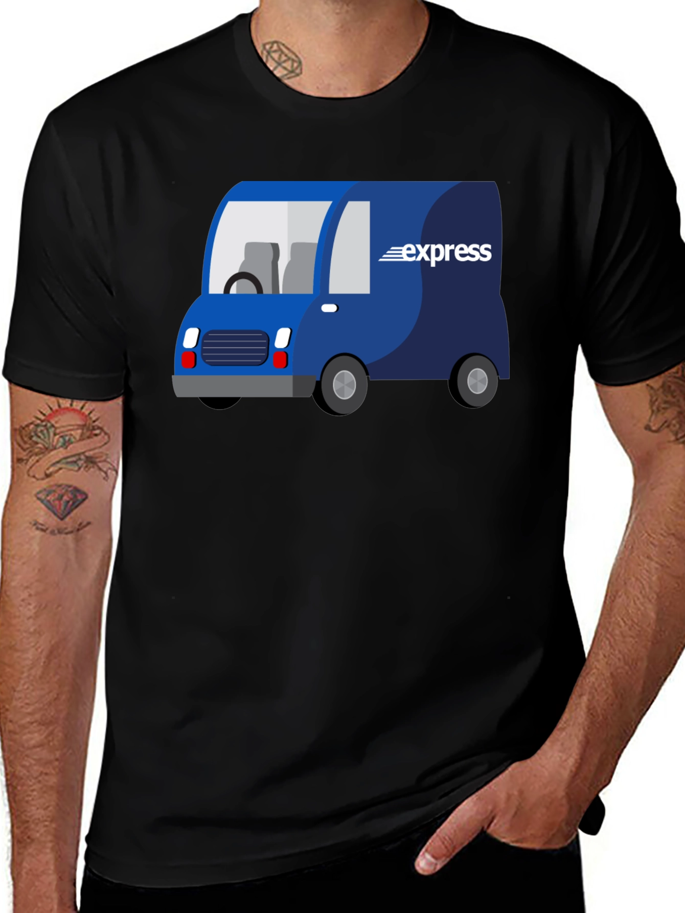 Express Delivery Van Graphic Tee - Black Cotton Blend