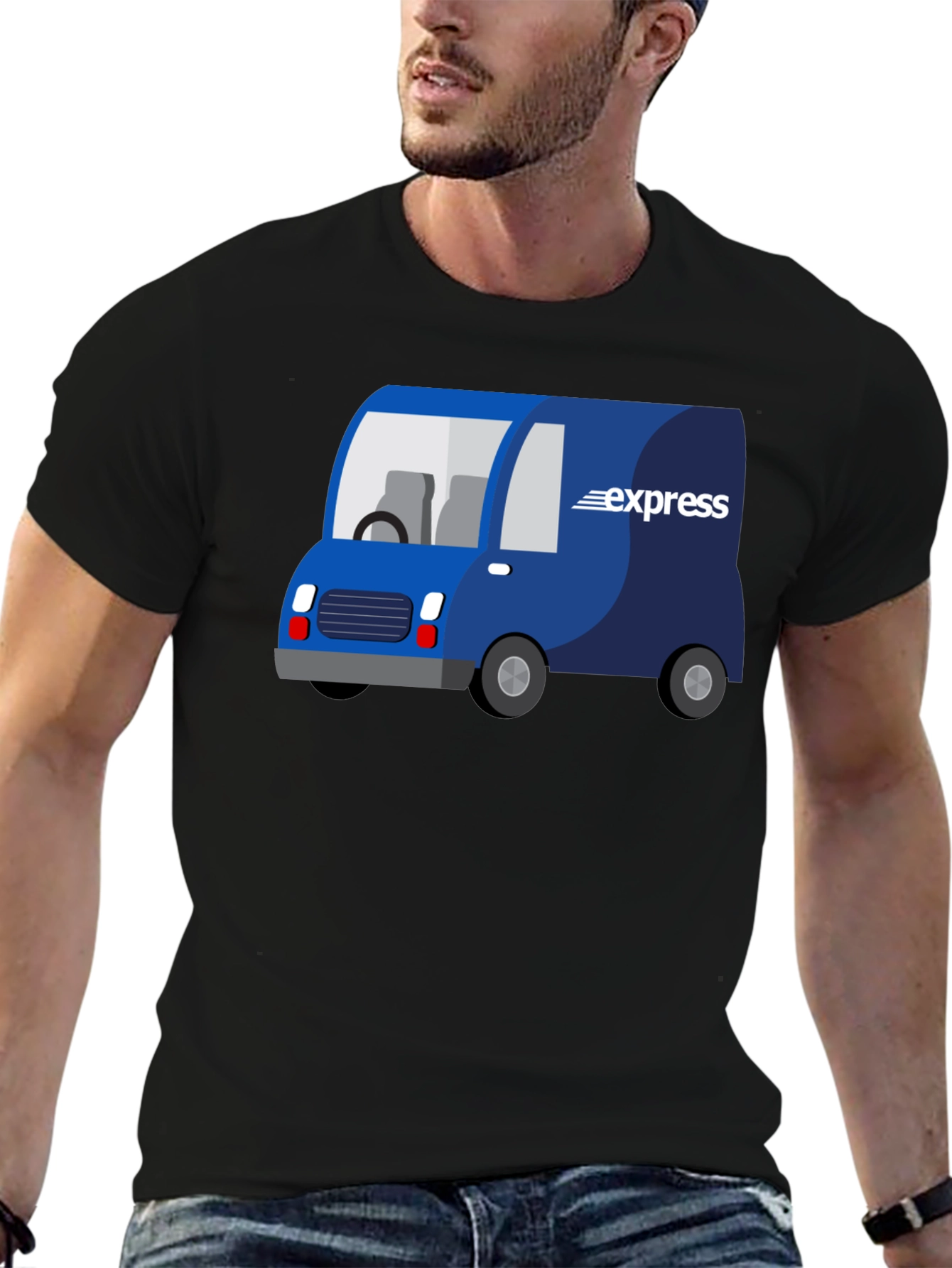 Express Delivery Van Graphic Tee - Black Cotton Blend