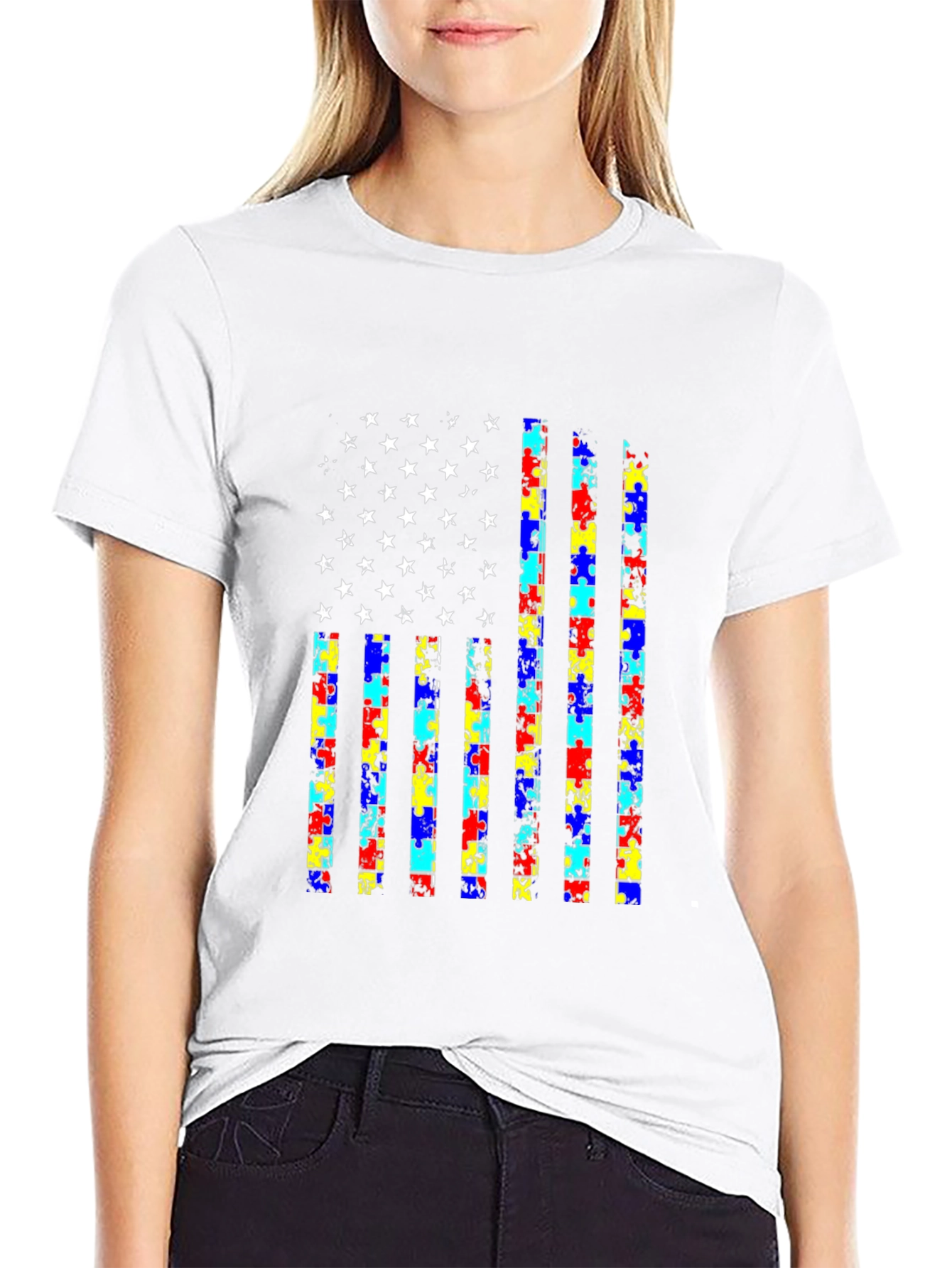 Autism Awareness USA Flag T-Shirt