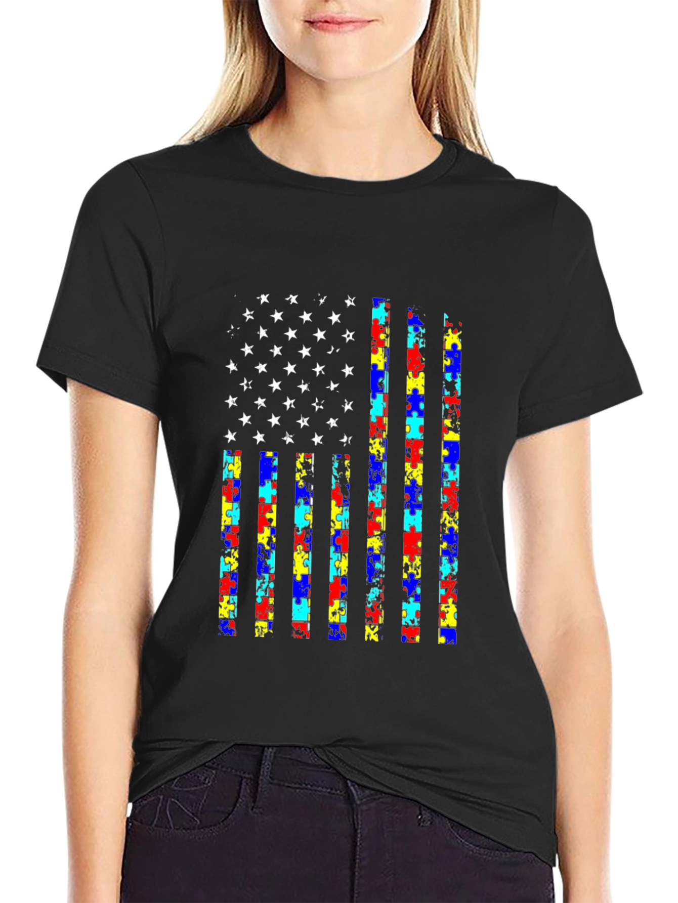 Autism Awareness USA Flag T-Shirt