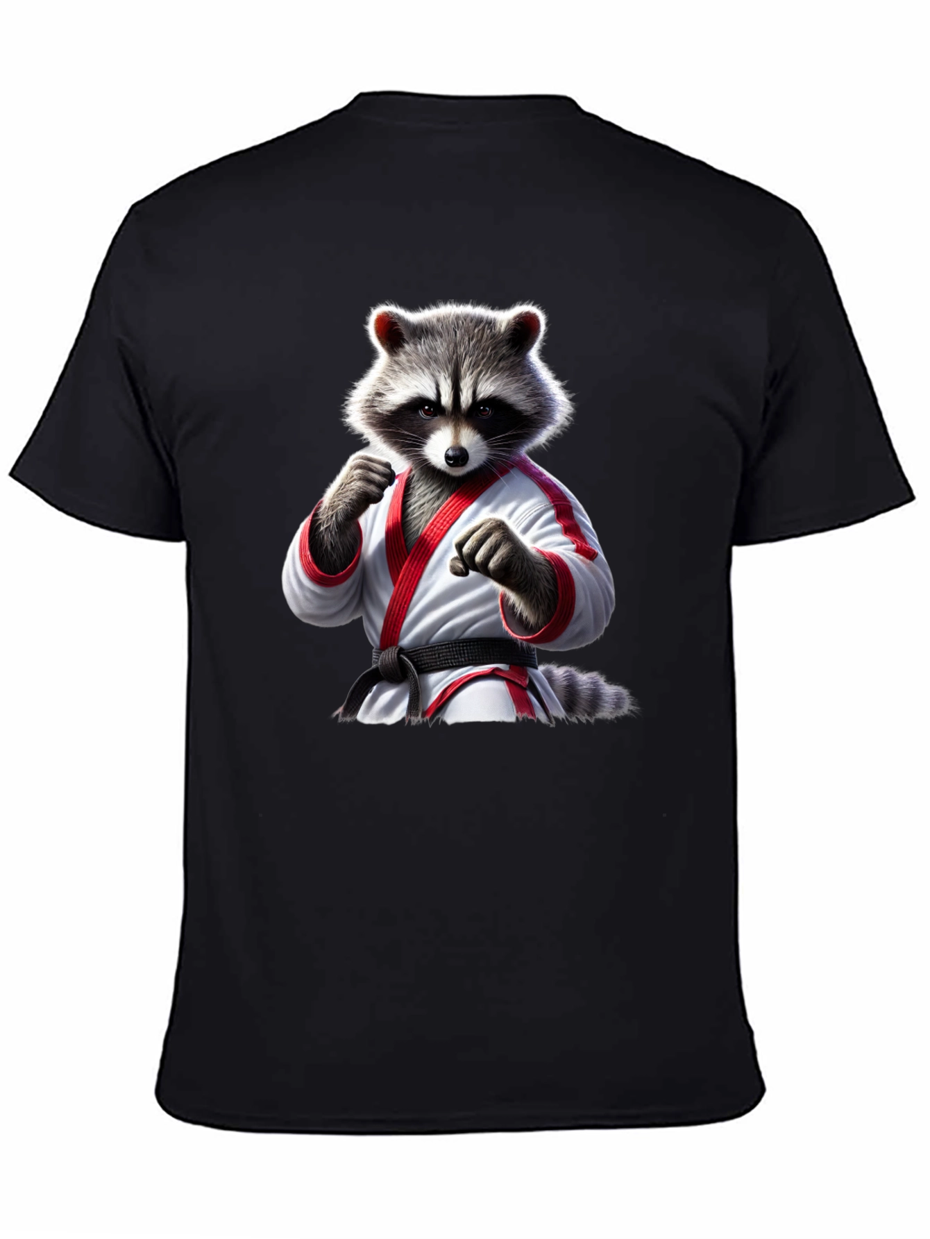 Karate Raccoon Graphic T-Shirt - Black Cotton Tee