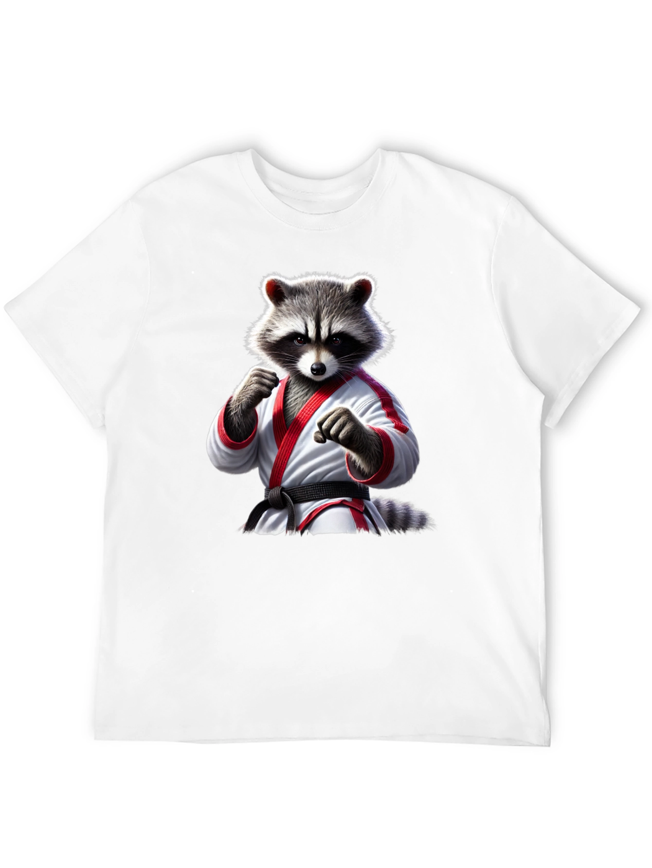 Karate Raccoon Graphic T-Shirt - Black Cotton Tee