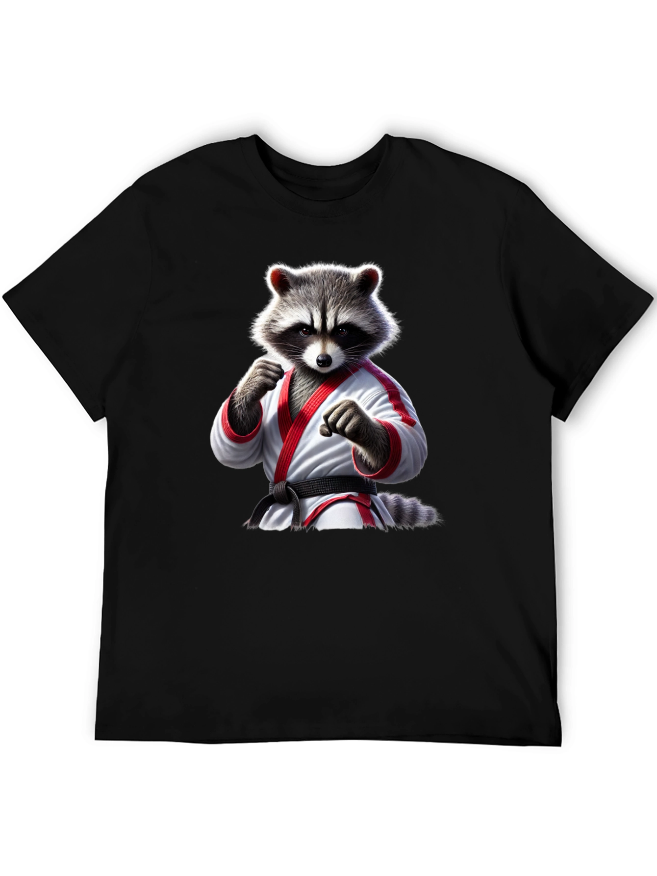 Karate Raccoon Graphic T-Shirt - Black Cotton Tee
