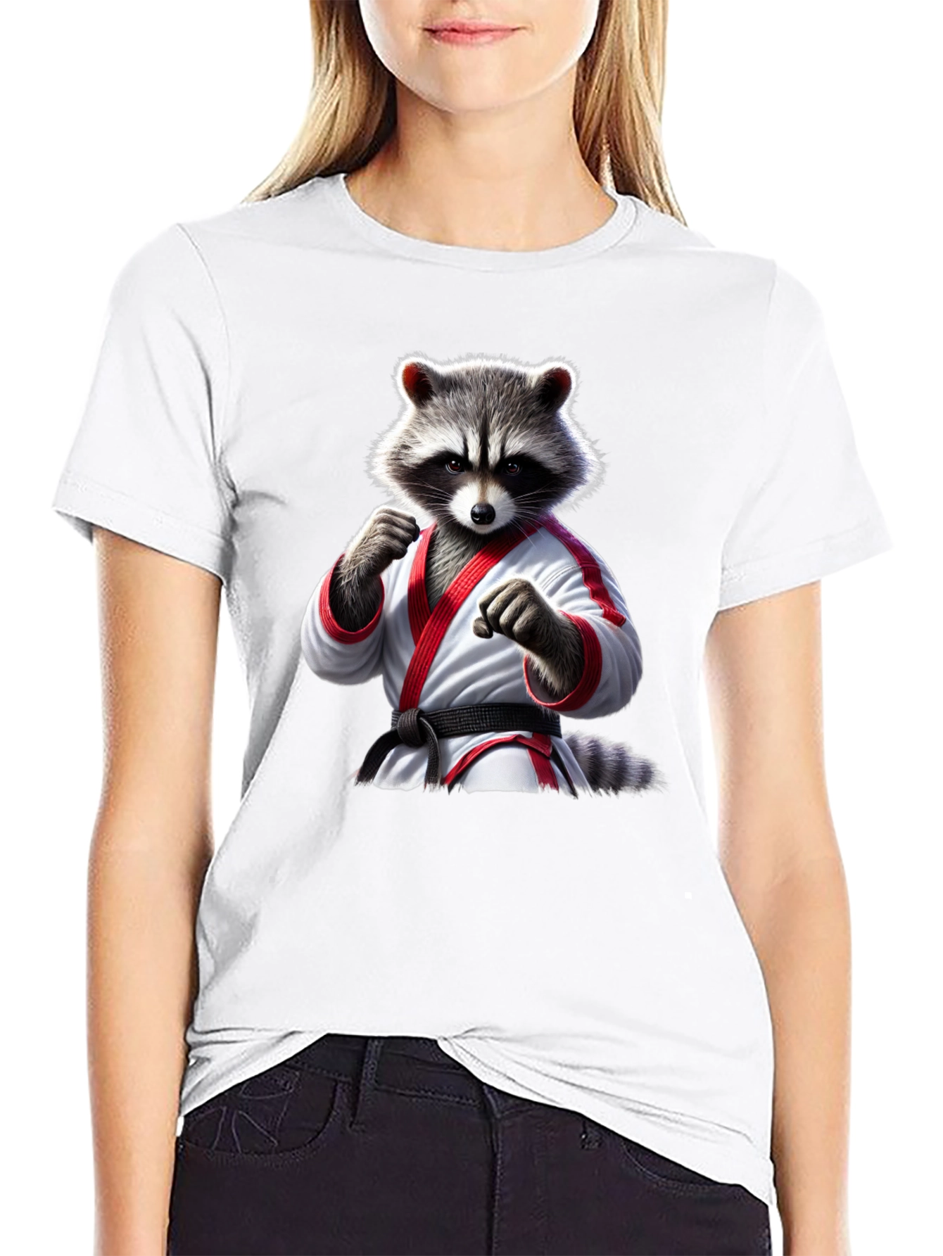 Karate Raccoon Graphic T-Shirt - Black Cotton Tee