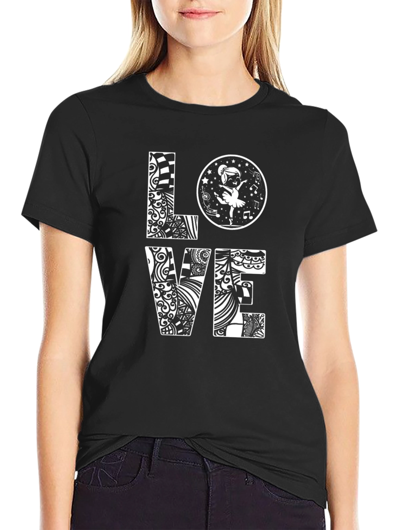 Love Ballet Dancer Graphic Tee - Black Cotton