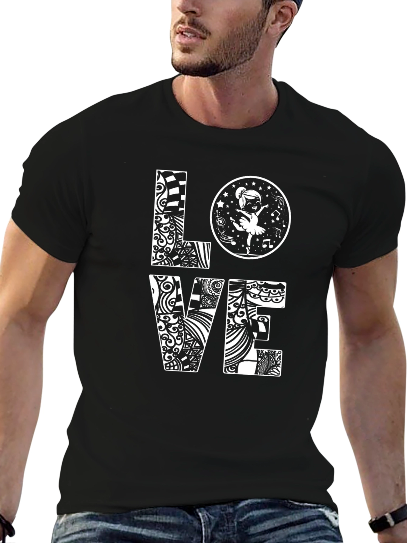 Love Ballet Dancer Graphic Tee - Black Cotton