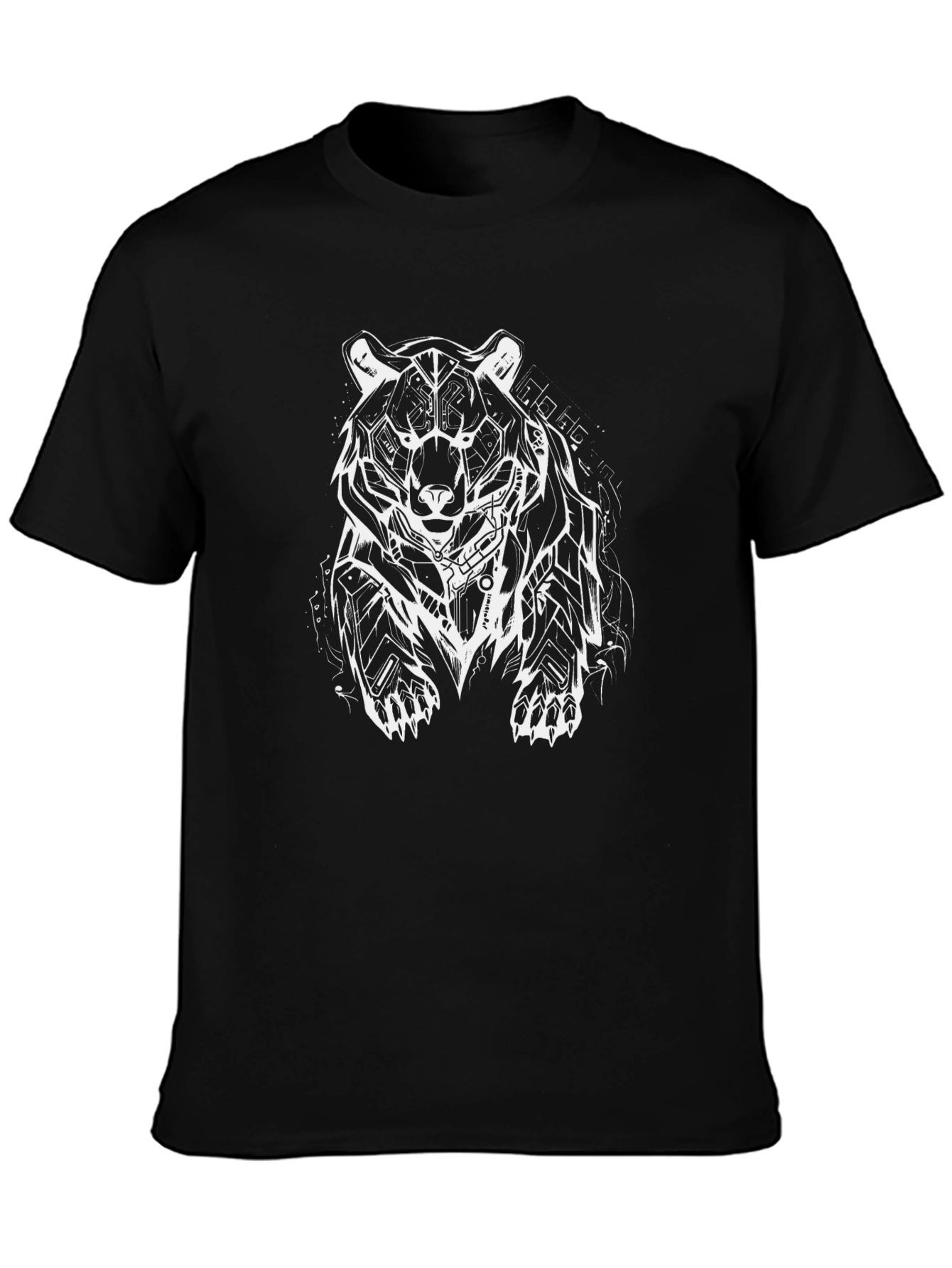 Geometric Bear Graphic Tee - Black Cotton Blend