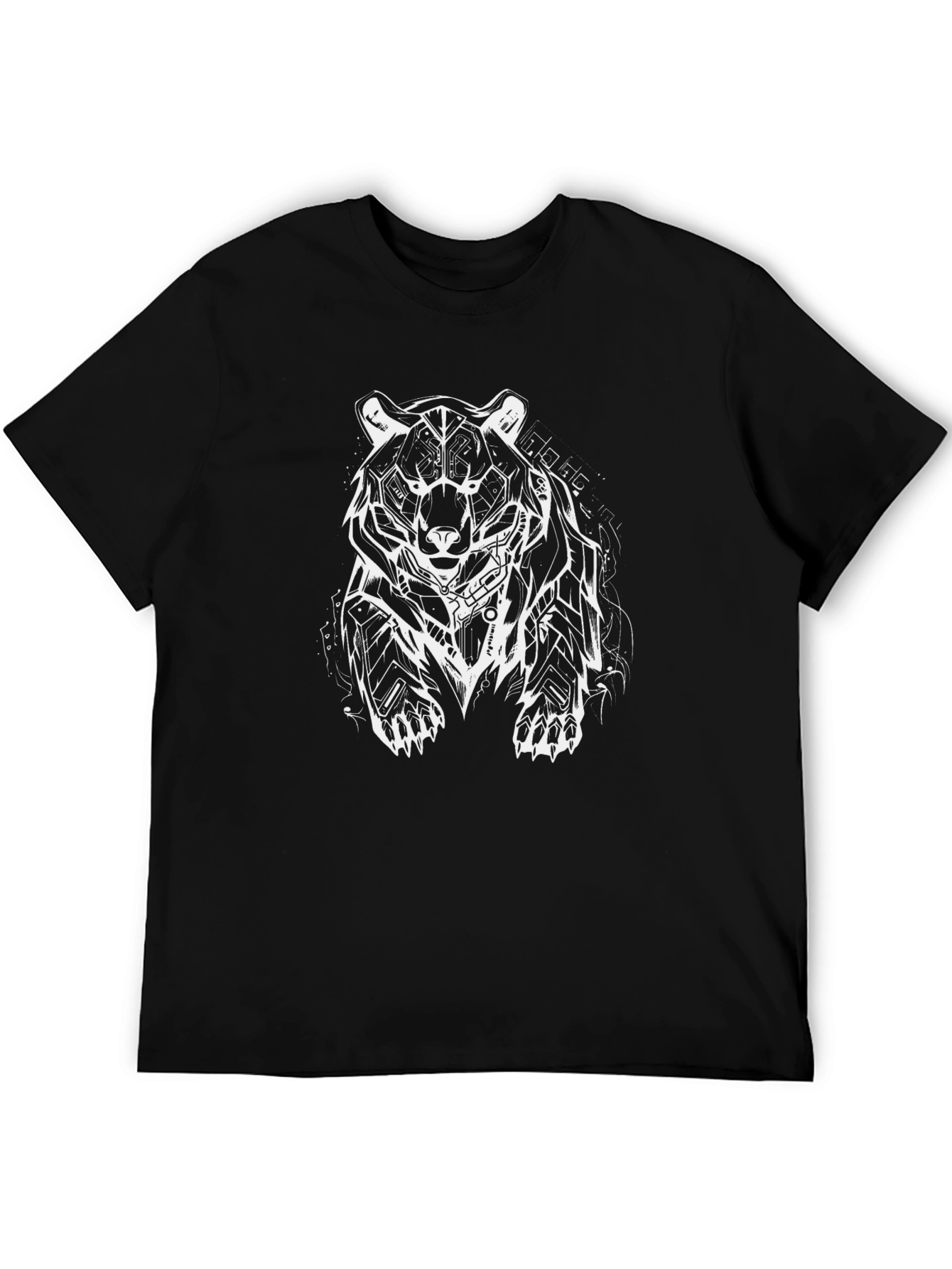 Geometric Bear Graphic Tee - Black Cotton Blend