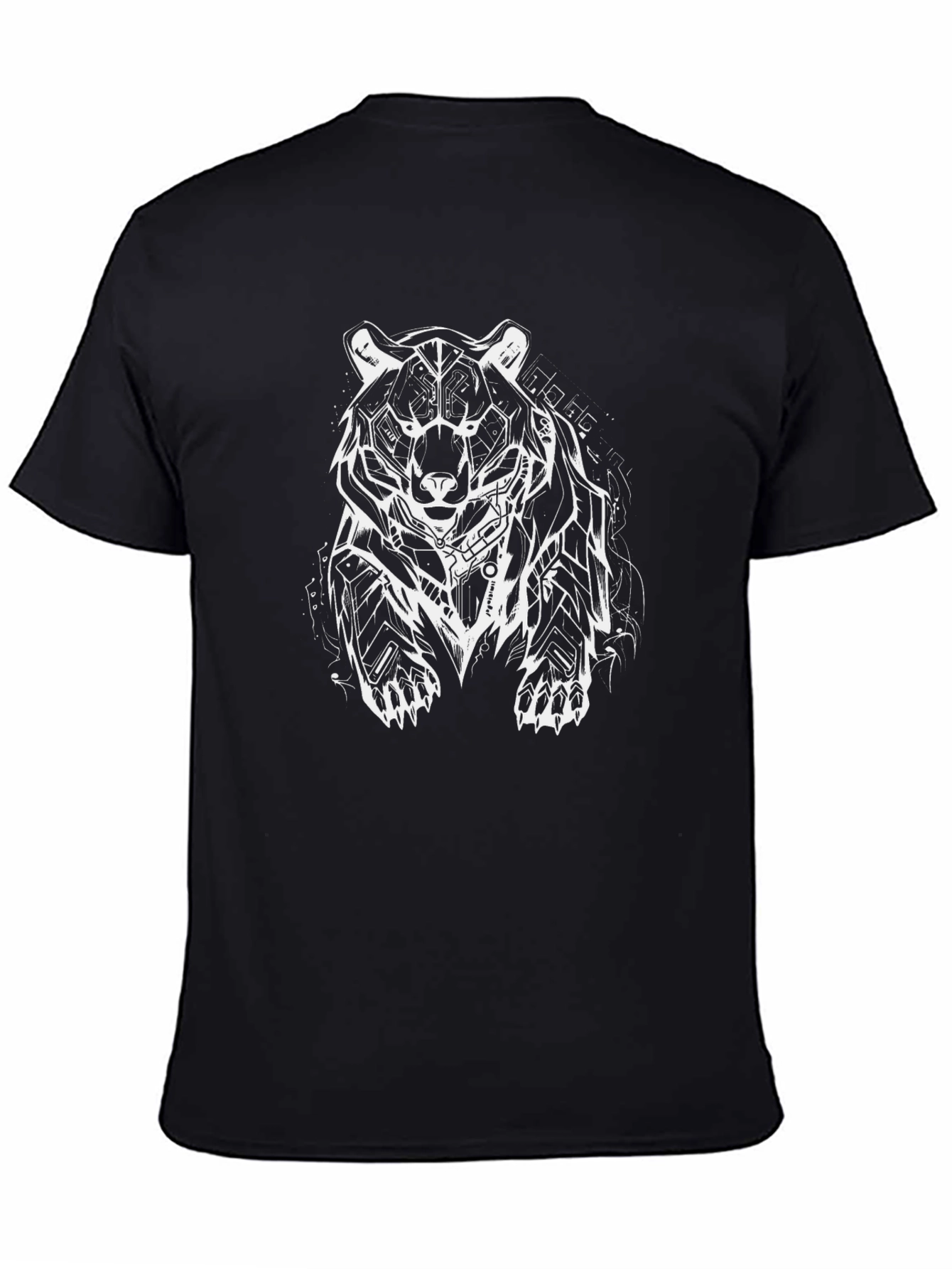 Geometric Bear Graphic Tee - Black Cotton Blend