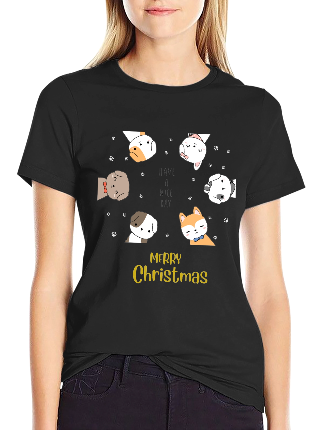 Merry Christmas Dog Graphic T-Shirt